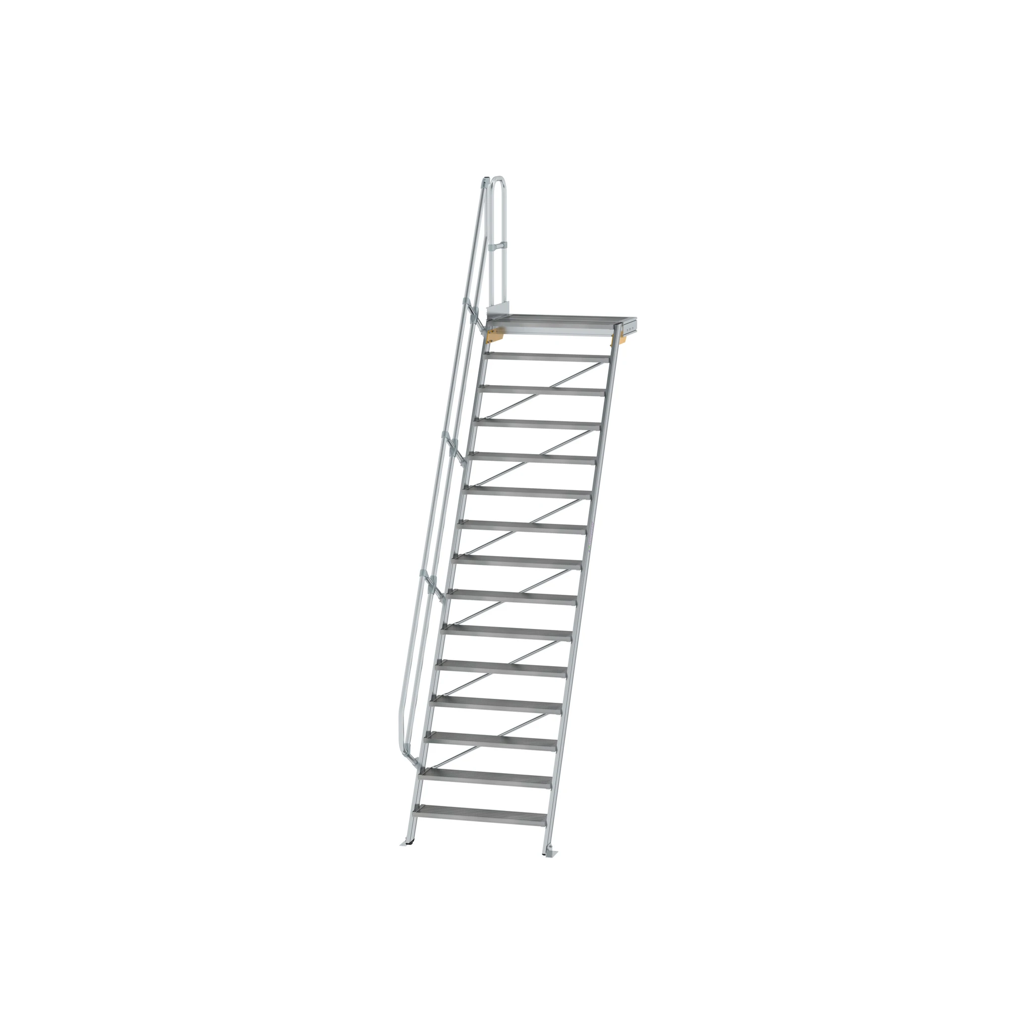MUNK | Treppe mit Plattform 60° Stufenbreite 1000 mm 15 Stufen Aluminium geriffelt