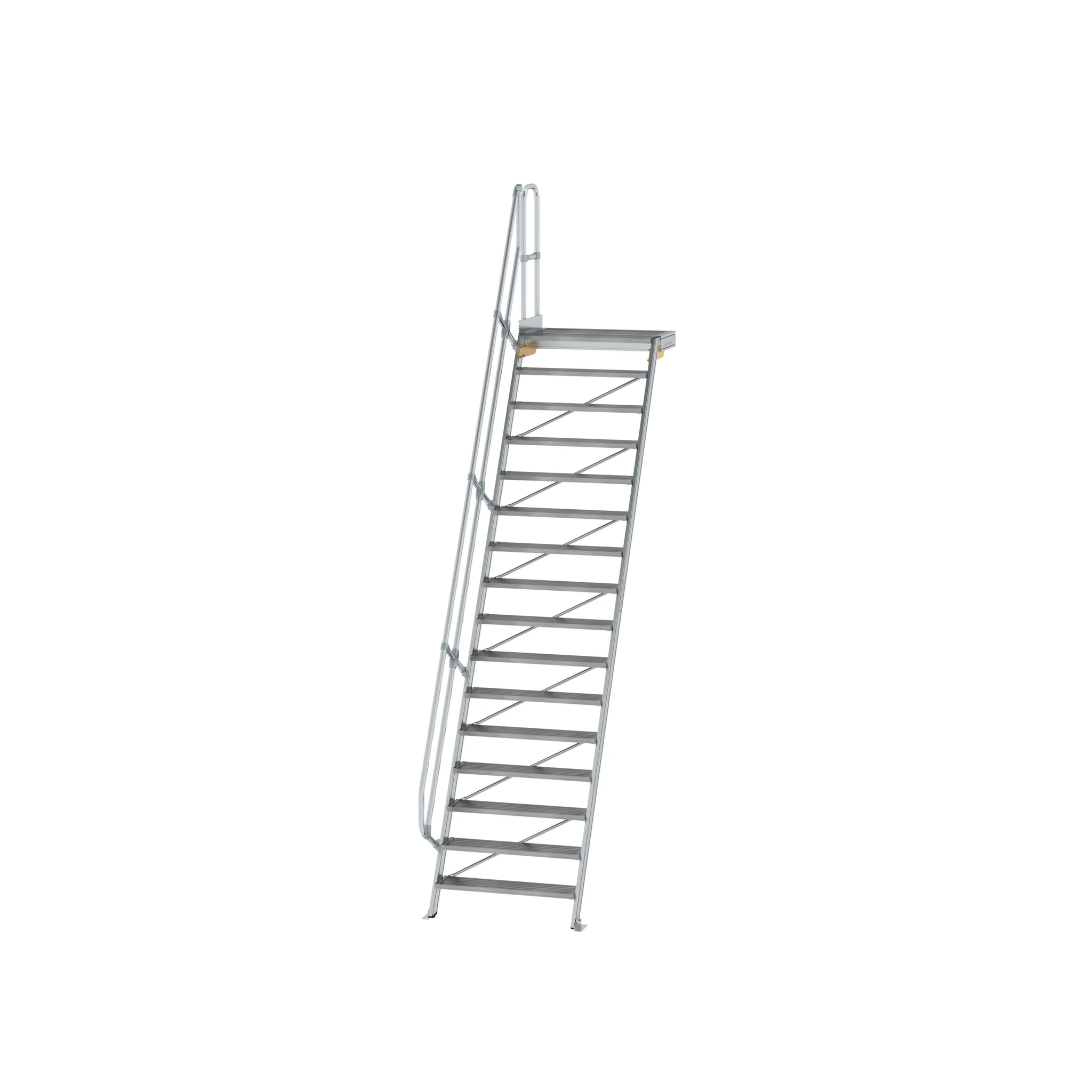 MUNK | Treppe mit Plattform 60° Stufenbreite 1000 mm 16 Stufen Aluminium geriffelt
