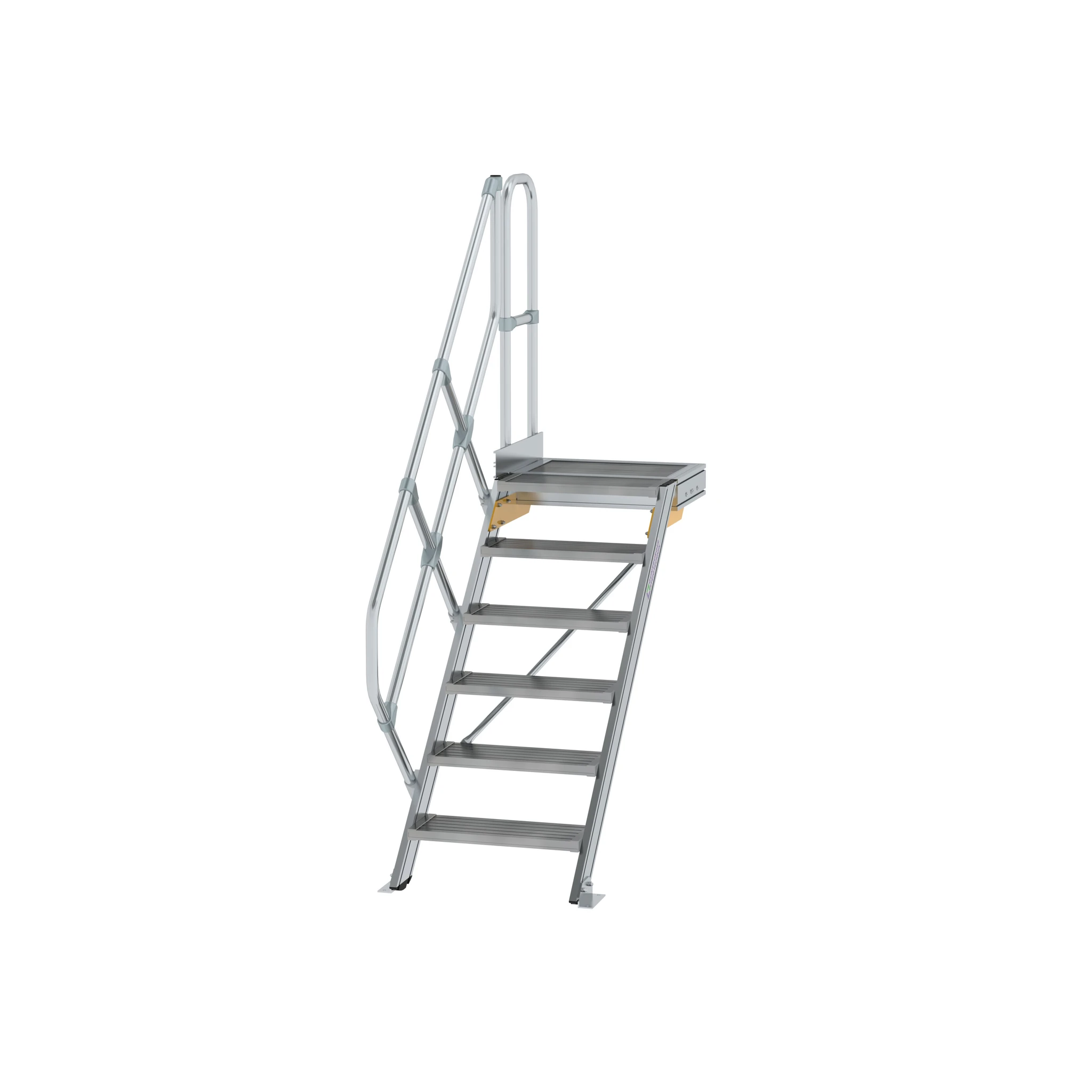 MUNK | Treppe mit Plattform 45° Stufenbreite 600 mm 6 Stufen Aluminium geriffelt