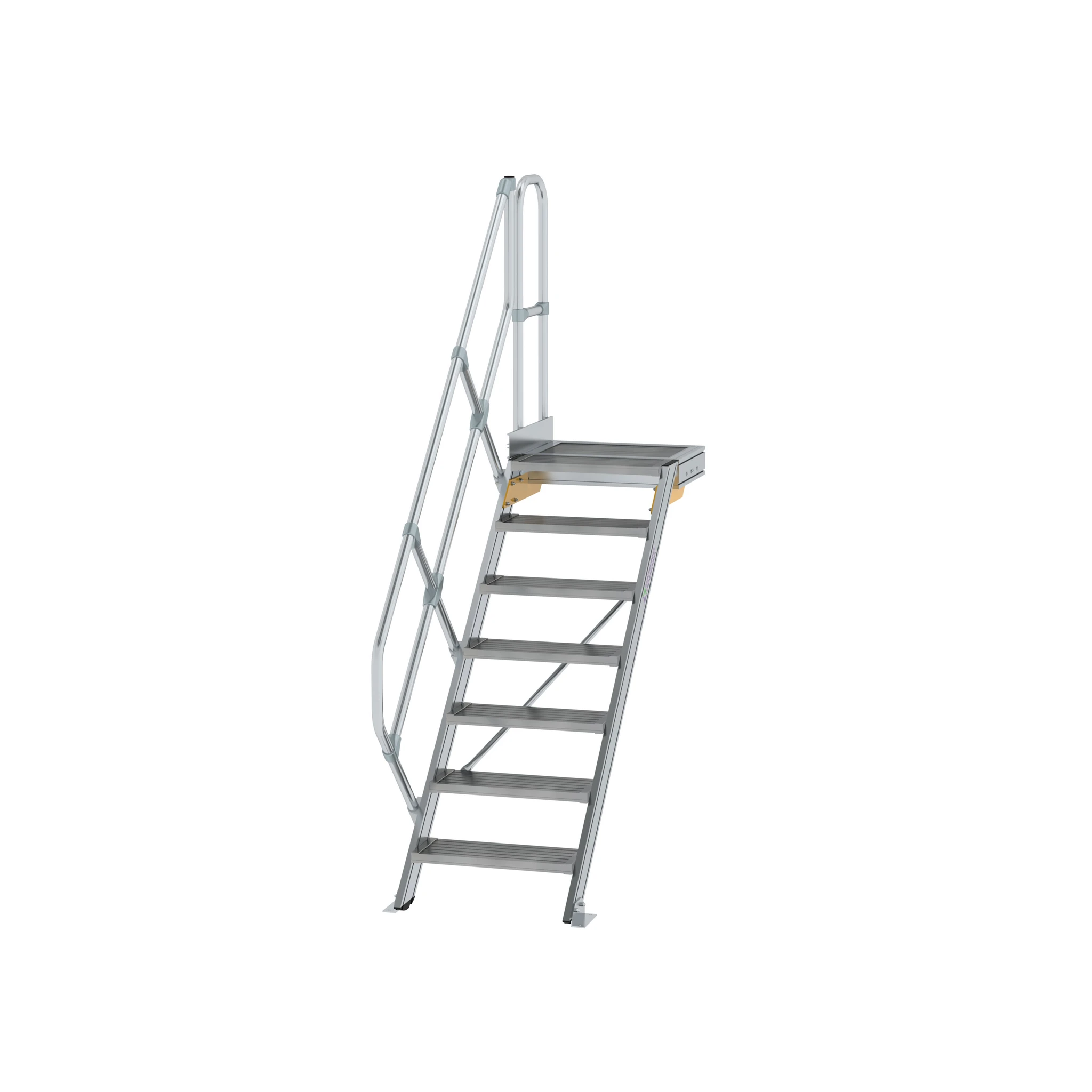 MUNK | Treppe mit Plattform 45° Stufenbreite 600 mm 7 Stufen Aluminium geriffelt