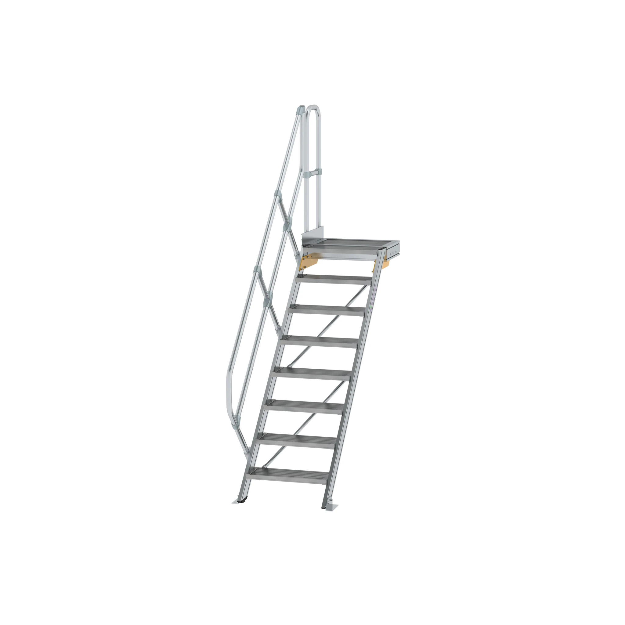 MUNK | Treppe mit Plattform 45° Stufenbreite 600 mm 8 Stufen Aluminium geriffelt