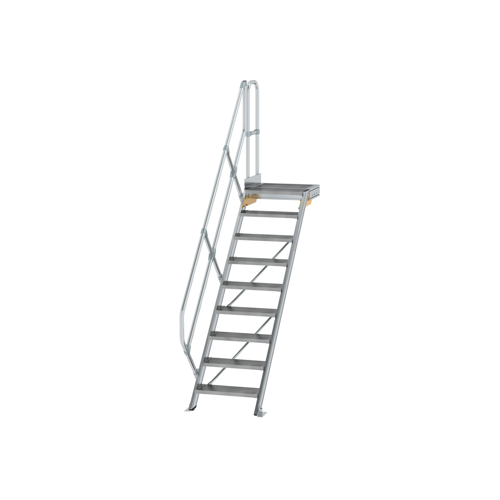 MUNK | Treppe mit Plattform 45° Stufenbreite 600 mm 9 Stufen Aluminium geriffelt
