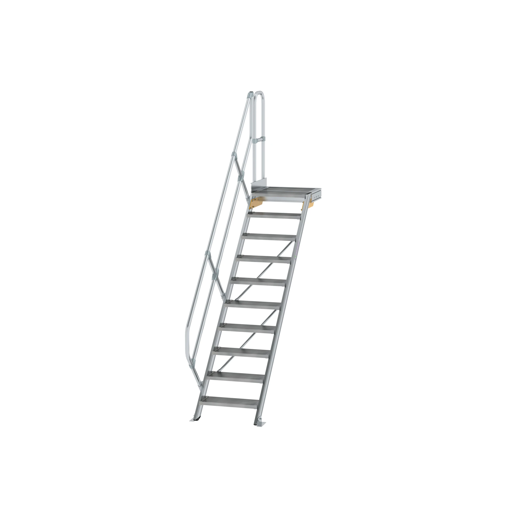 MUNK | Treppe mit Plattform 45° Stufenbreite 600 mm 10 Stufen Aluminium geriffelt