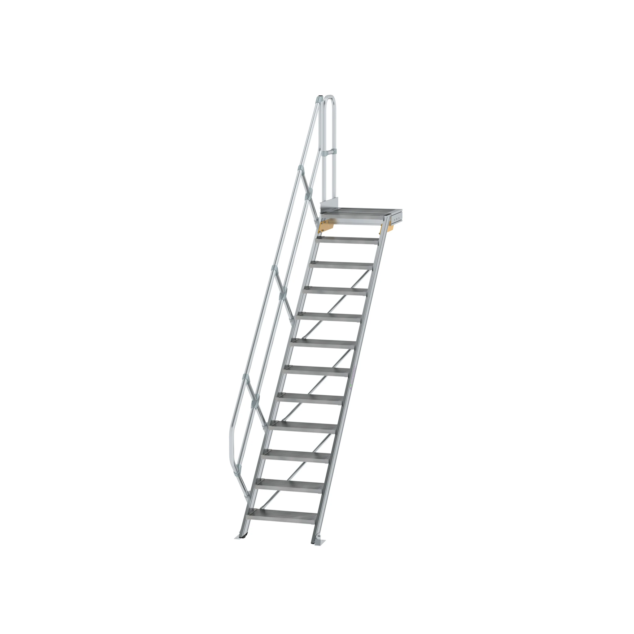 MUNK | Treppe mit Plattform 45° Stufenbreite 600 mm 12 Stufen Aluminium geriffelt