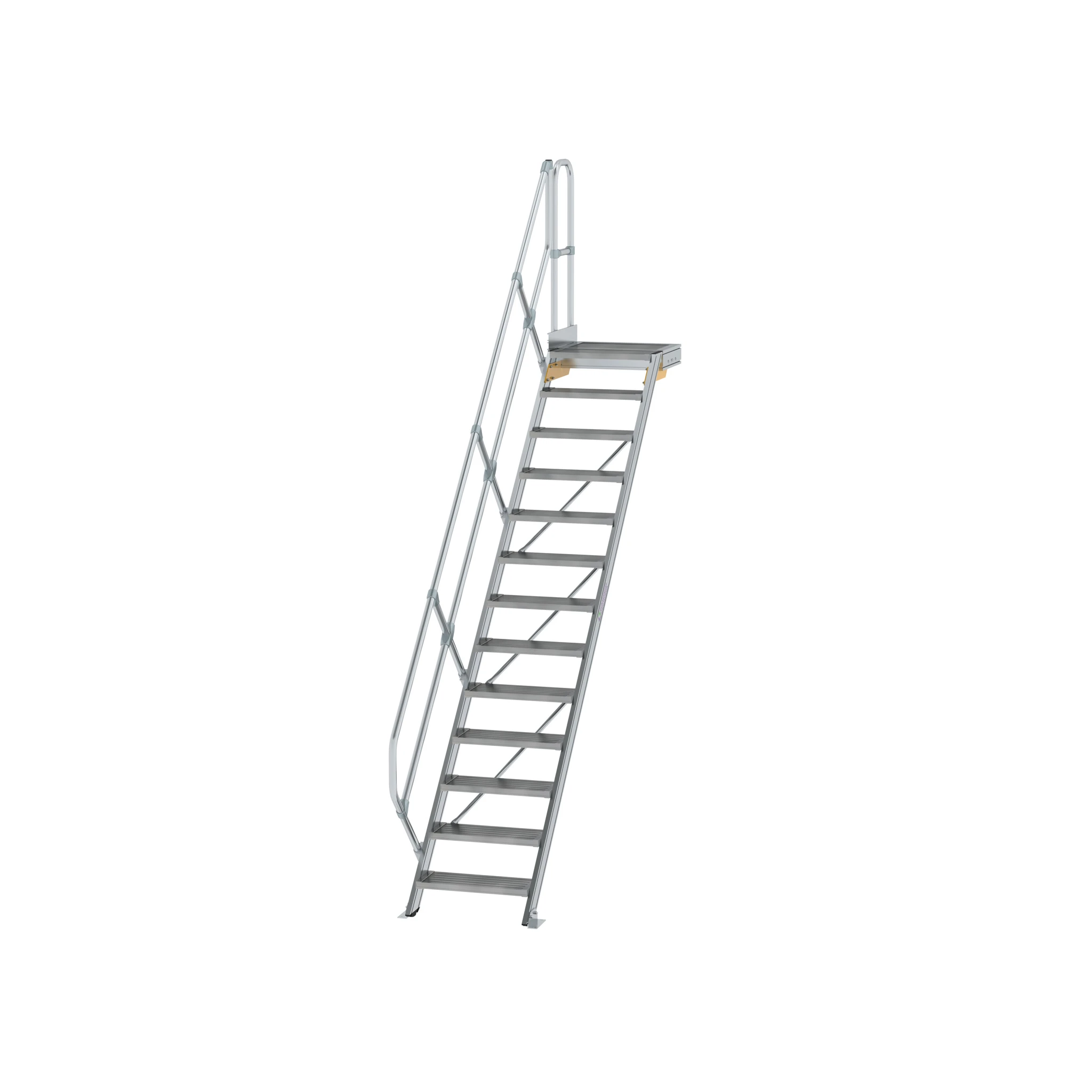 MUNK | Treppe mit Plattform 45° Stufenbreite 600 mm 13 Stufen Aluminium geriffelt
