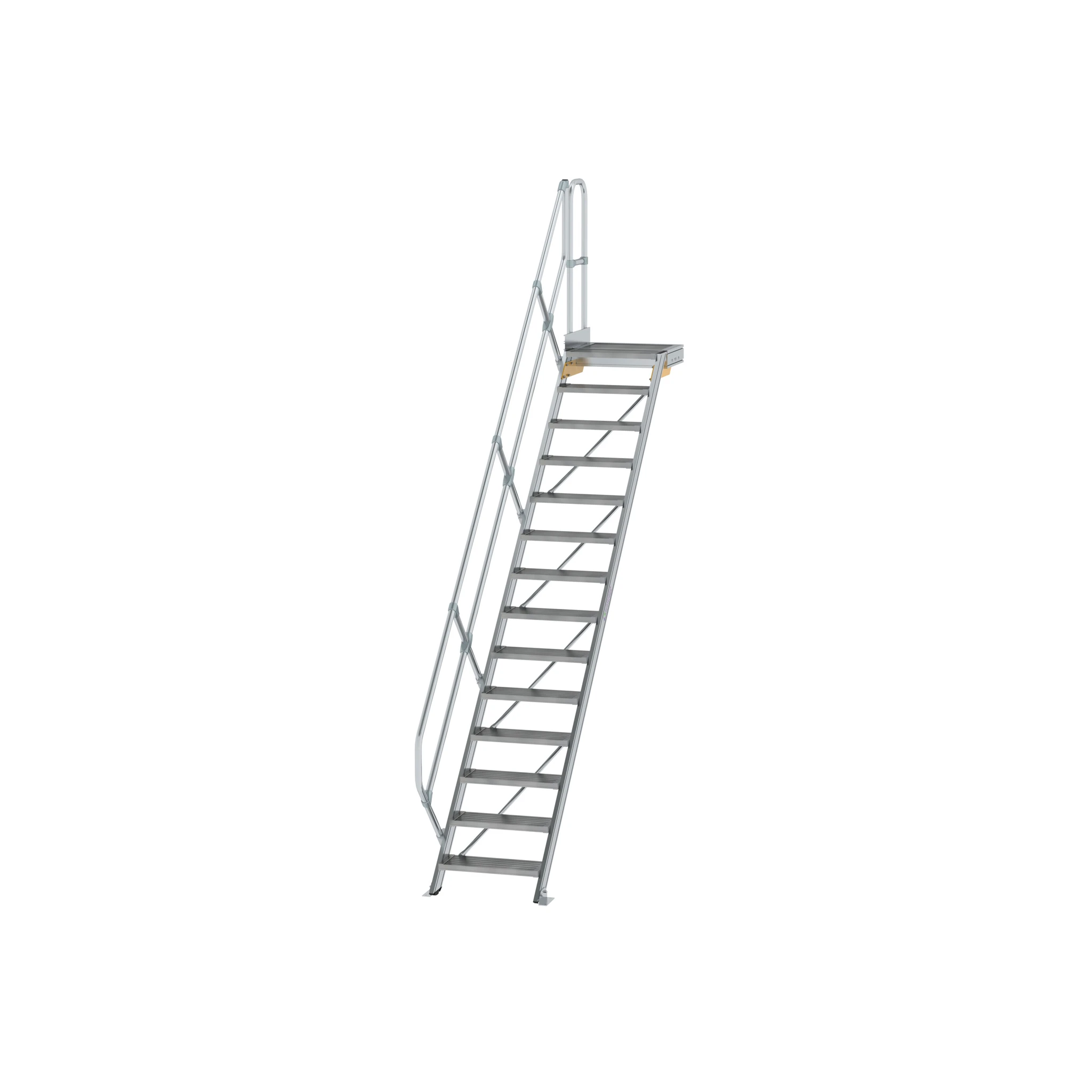 MUNK | Treppe mit Plattform 45° Stufenbreite 600 mm 14 Stufen Aluminium geriffelt