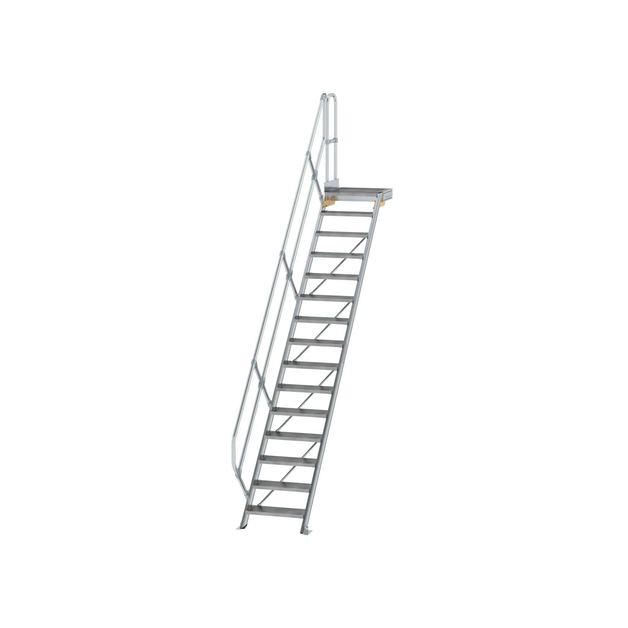 MUNK | Treppe mit Plattform 45° Stufenbreite 600 mm 15 Stufen Aluminium geriffelt