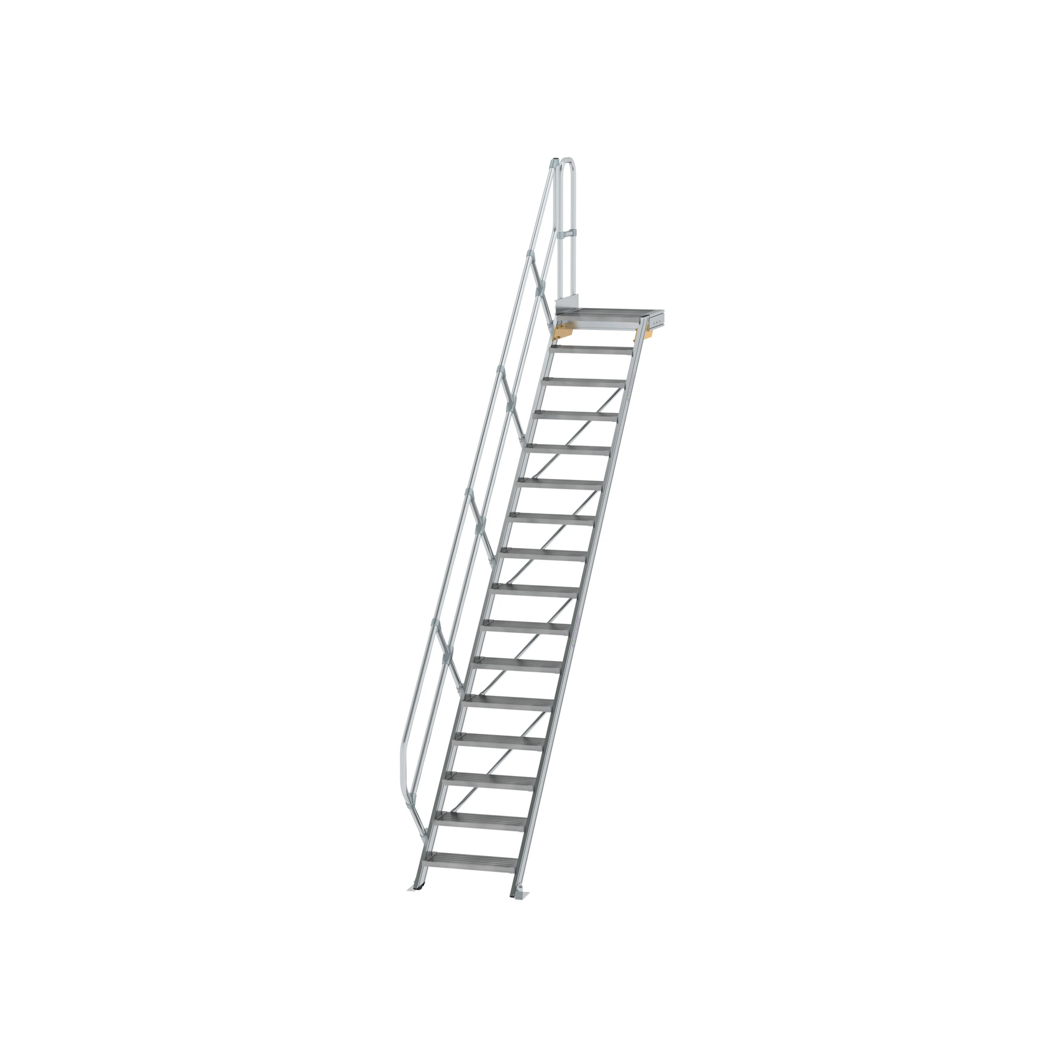 MUNK | Treppe mit Plattform 45° Stufenbreite 600 mm 16 Stufen Aluminium geriffelt