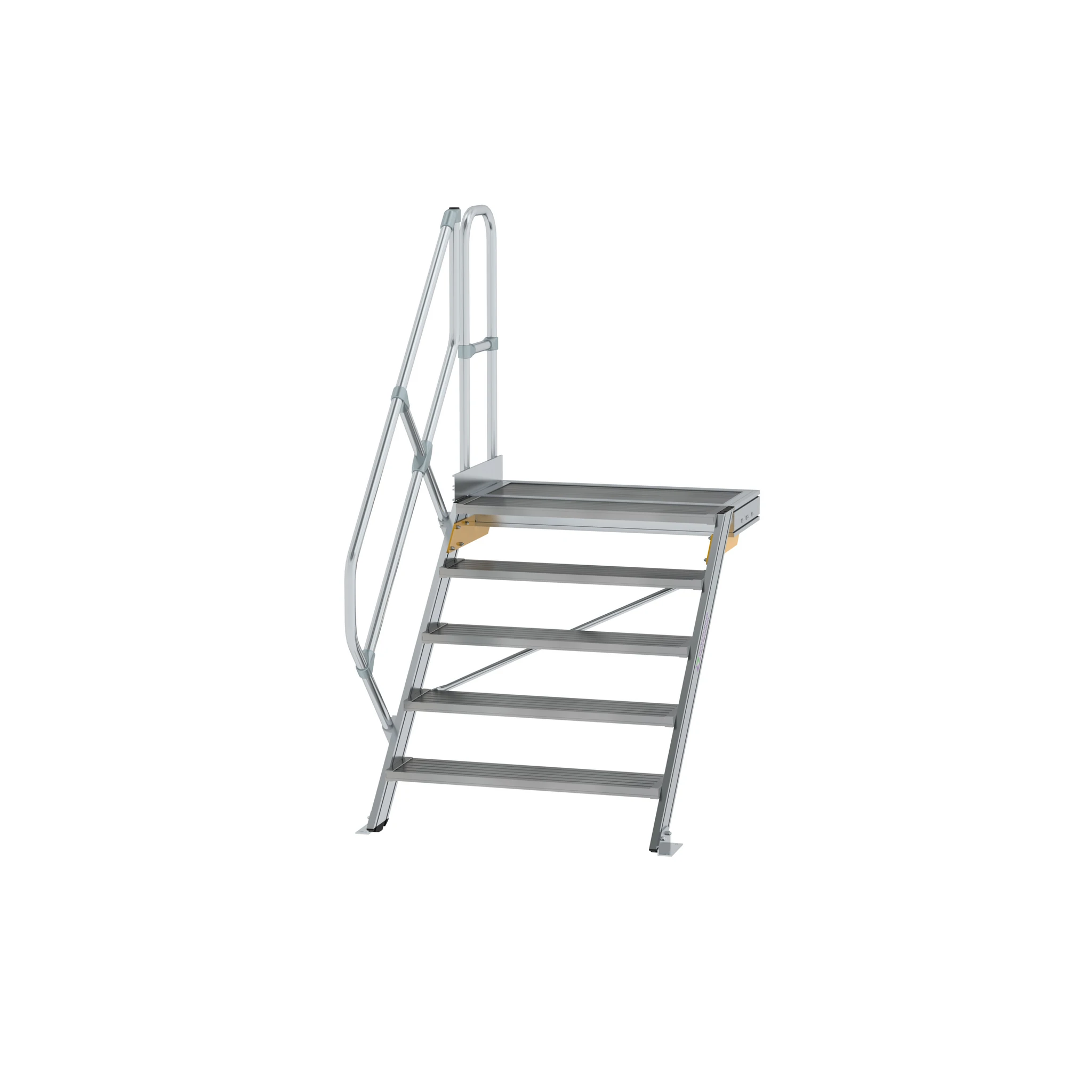 MUNK | Treppe mit Plattform 45° Stufenbreite 800 mm 5 Stufen Aluminium geriffelt