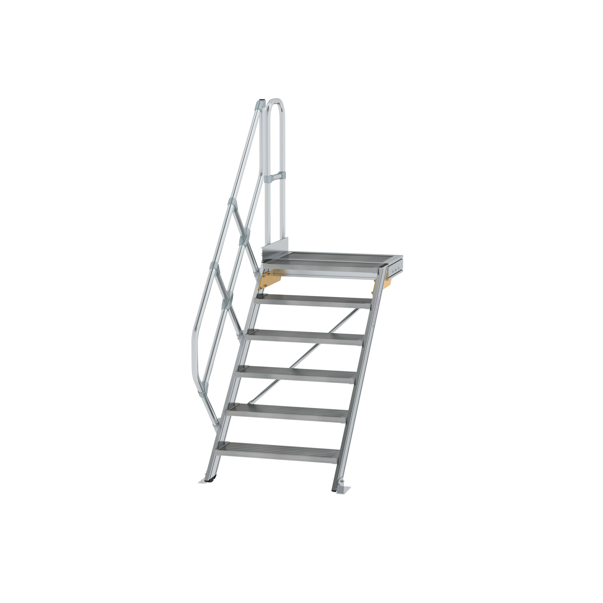 MUNK | Treppe mit Plattform 45° Stufenbreite 800 mm 6 Stufen Aluminium geriffelt