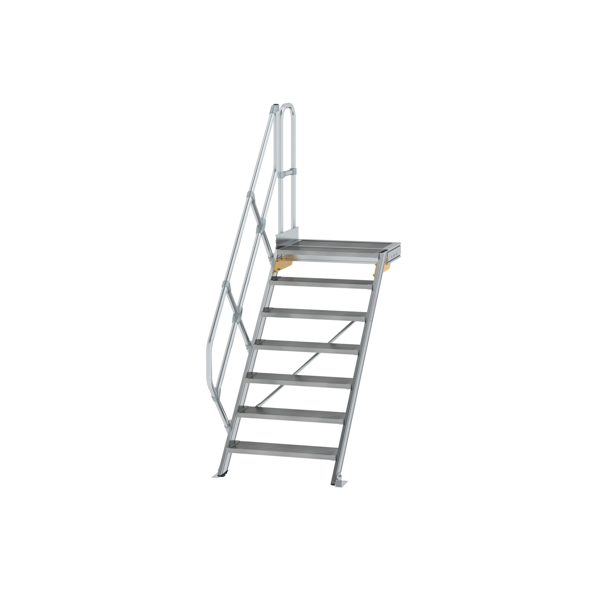 MUNK | Treppe mit Plattform 45° Stufenbreite 800 mm 7 Stufen Aluminium geriffelt