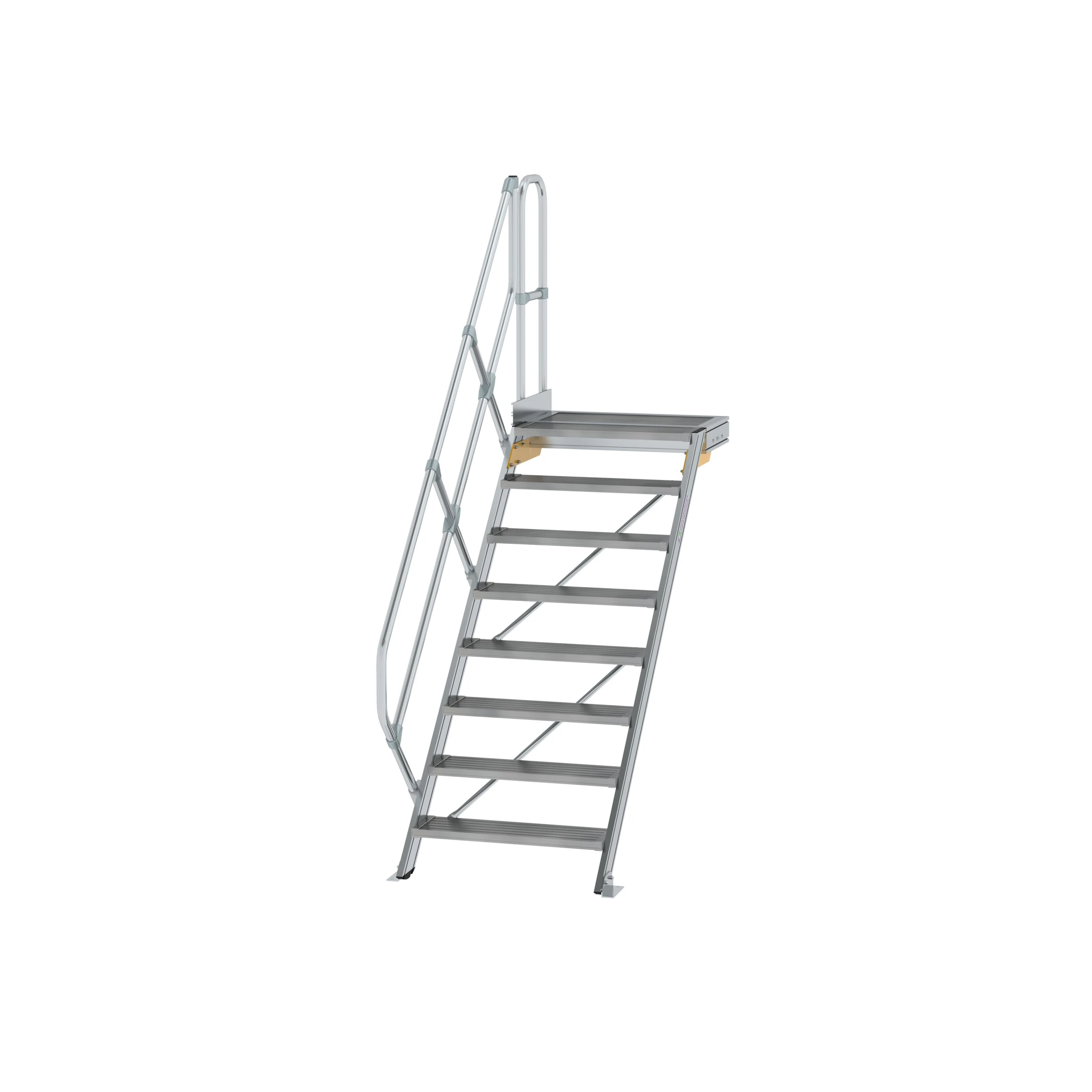 MUNK | Treppe mit Plattform 45° Stufenbreite 800 mm 8 Stufen Aluminium geriffelt