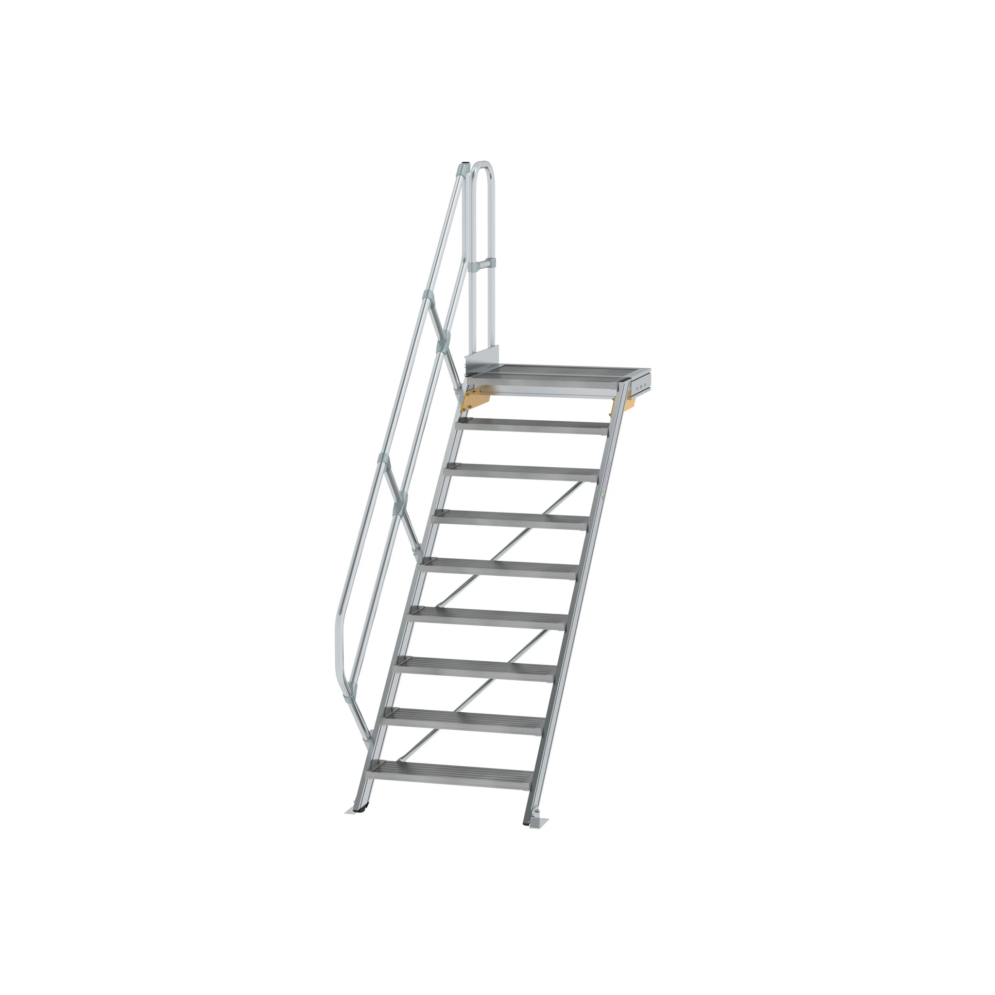 MUNK | Treppe mit Plattform 45° Stufenbreite 800 mm 9 Stufen Aluminium geriffelt