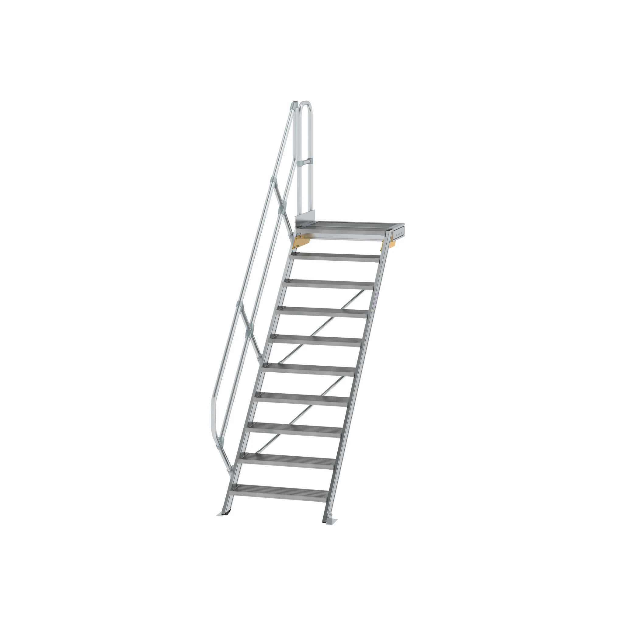 MUNK | Treppe mit Plattform 45° Stufenbreite 800 mm 10 Stufen Aluminium geriffelt