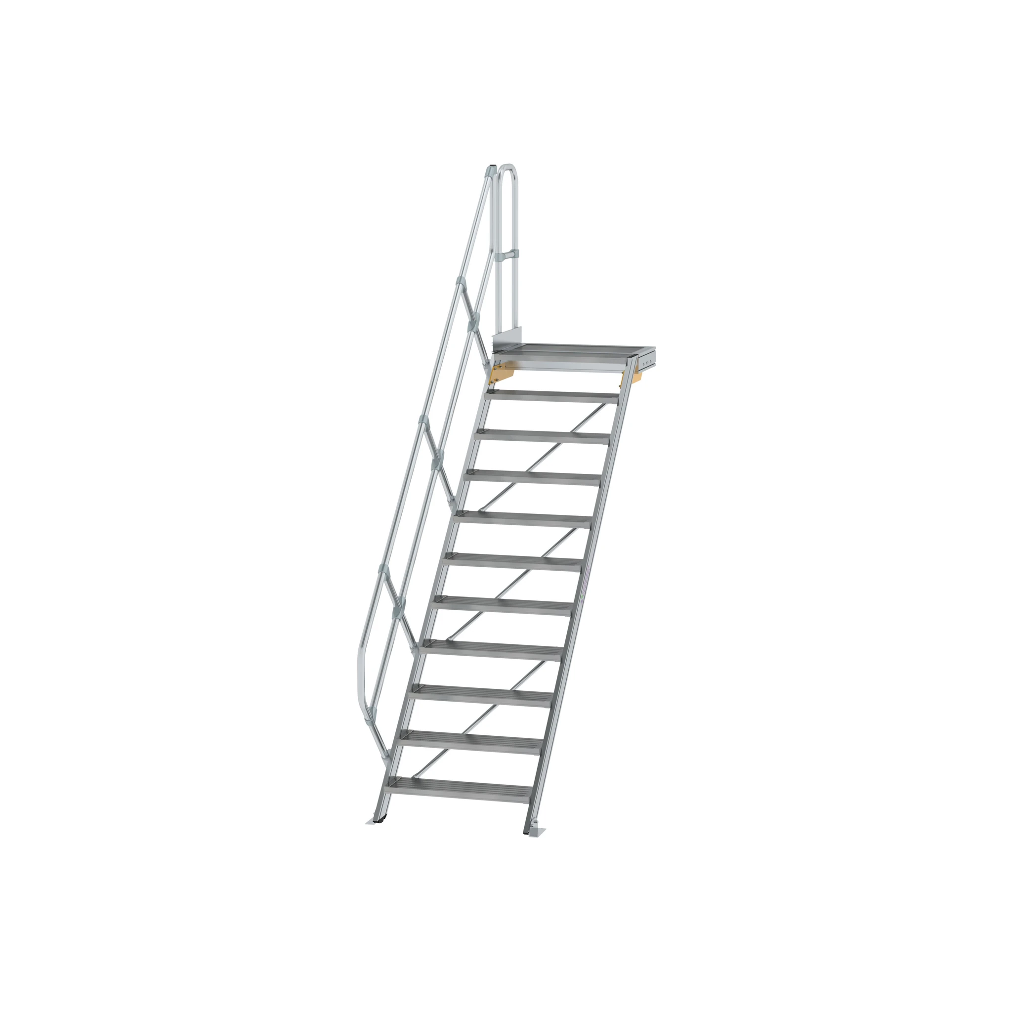 MUNK | Treppe mit Plattform 45° Stufenbreite 800 mm 11 Stufen Aluminium geriffelt