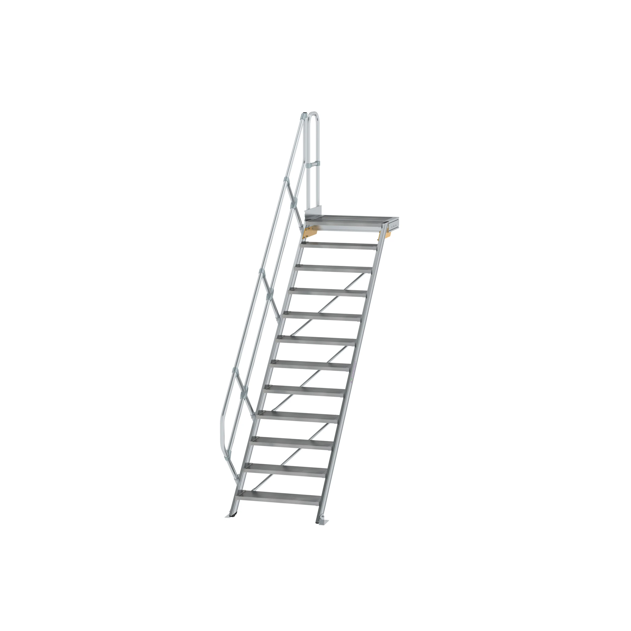 MUNK | Treppe mit Plattform 45° Stufenbreite 800 mm 12 Stufen Aluminium geriffelt