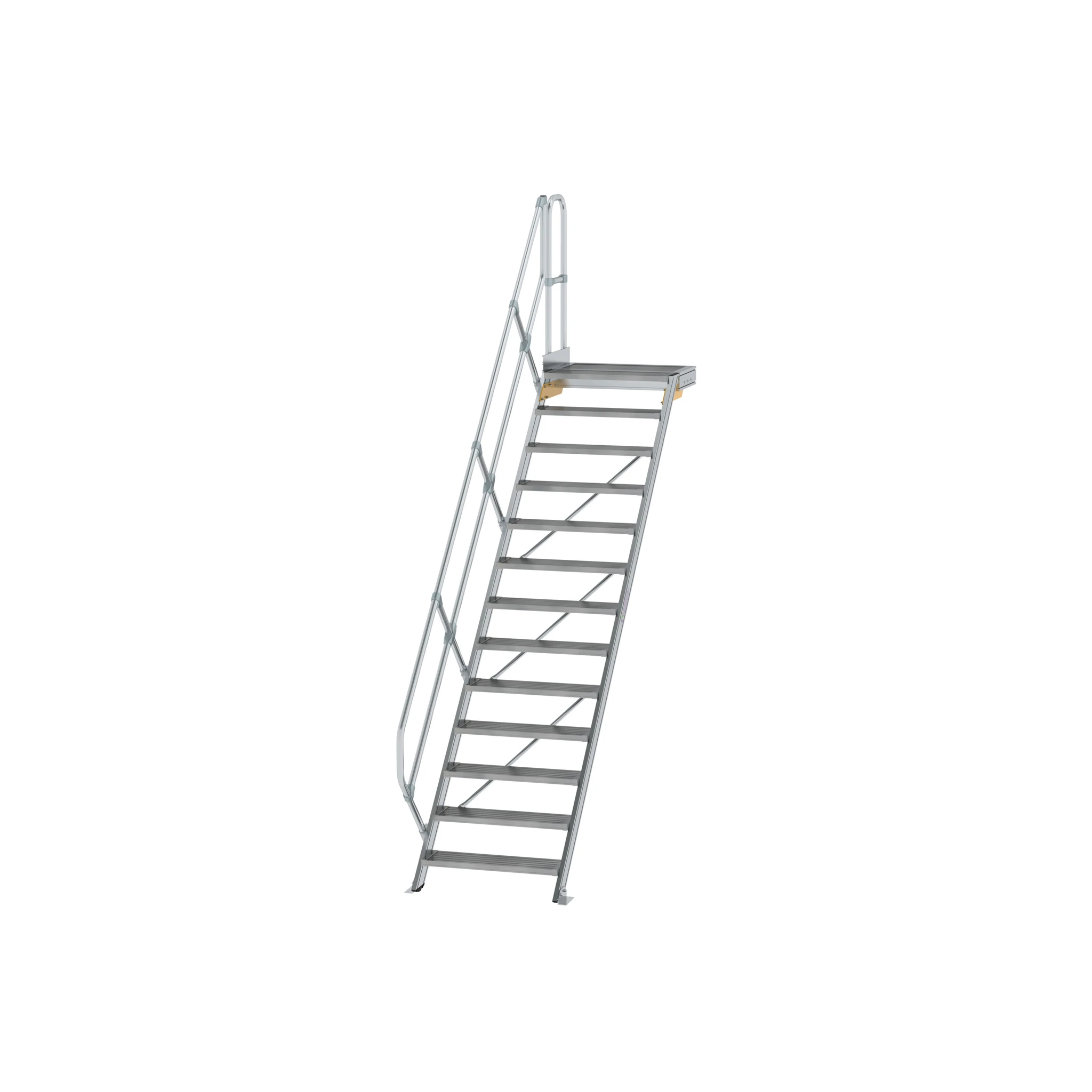 MUNK | Treppe mit Plattform 45° Stufenbreite 800 mm 13 Stufen Aluminium geriffelt