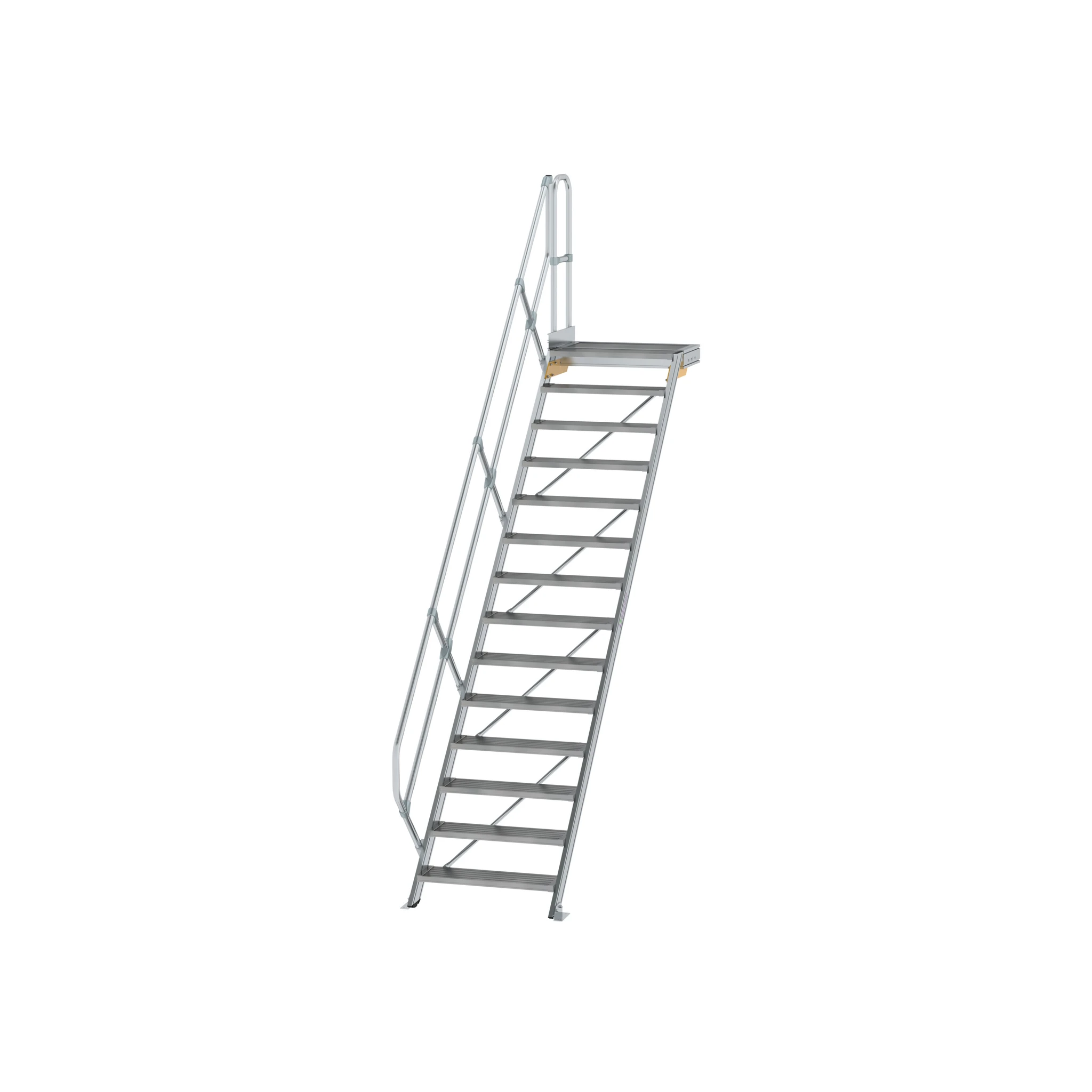 MUNK | Treppe mit Plattform 45° Stufenbreite 800 mm 14 Stufen Aluminium geriffelt