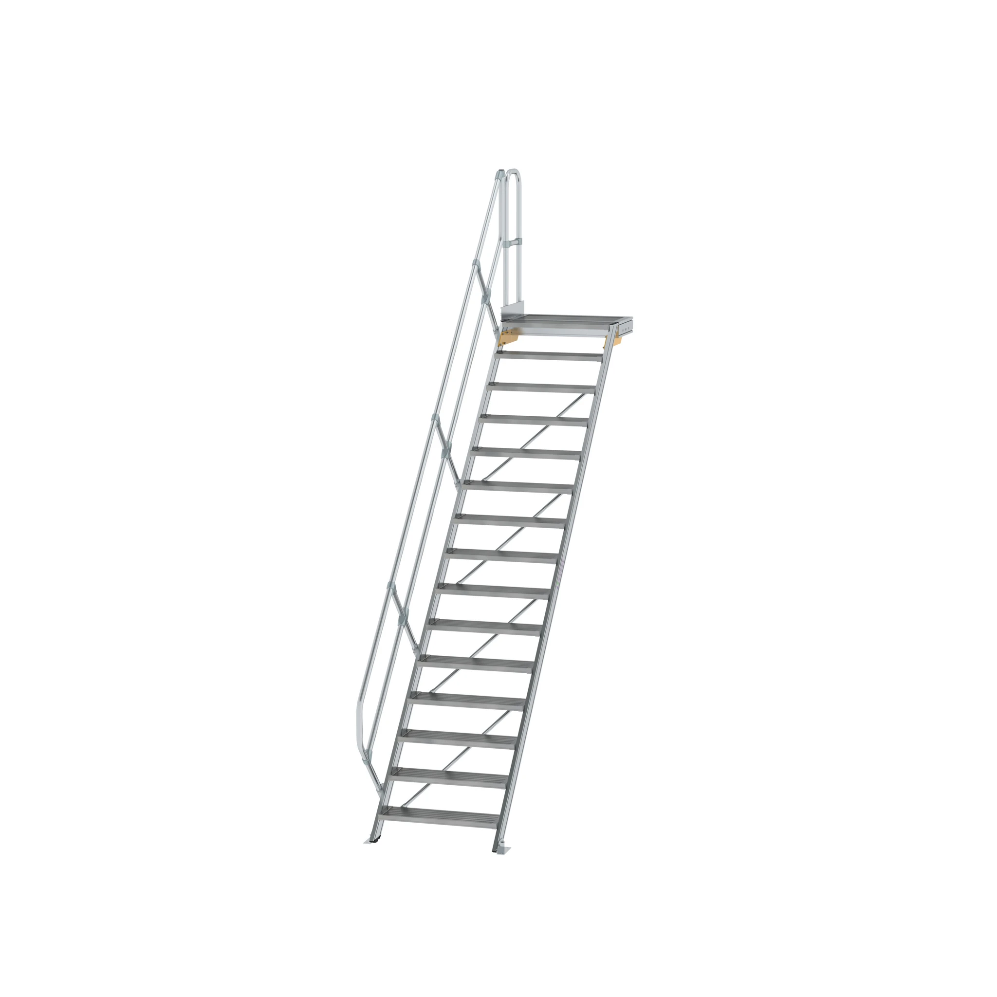 MUNK | Treppe mit Plattform 45° Stufenbreite 800 mm 15 Stufen Aluminium geriffelt