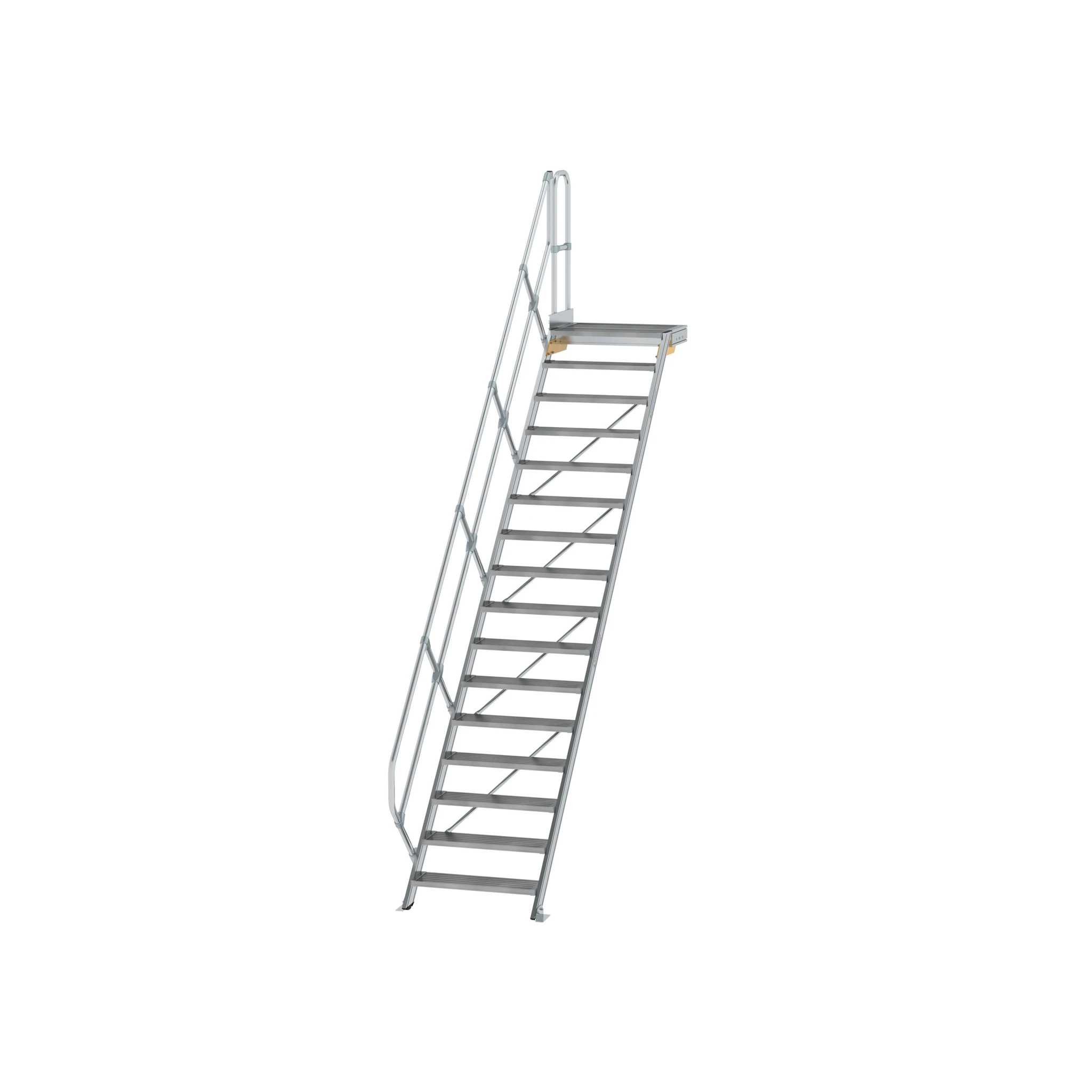 MUNK | Treppe mit Plattform 45° Stufenbreite 800 mm 16 Stufen Aluminium geriffelt