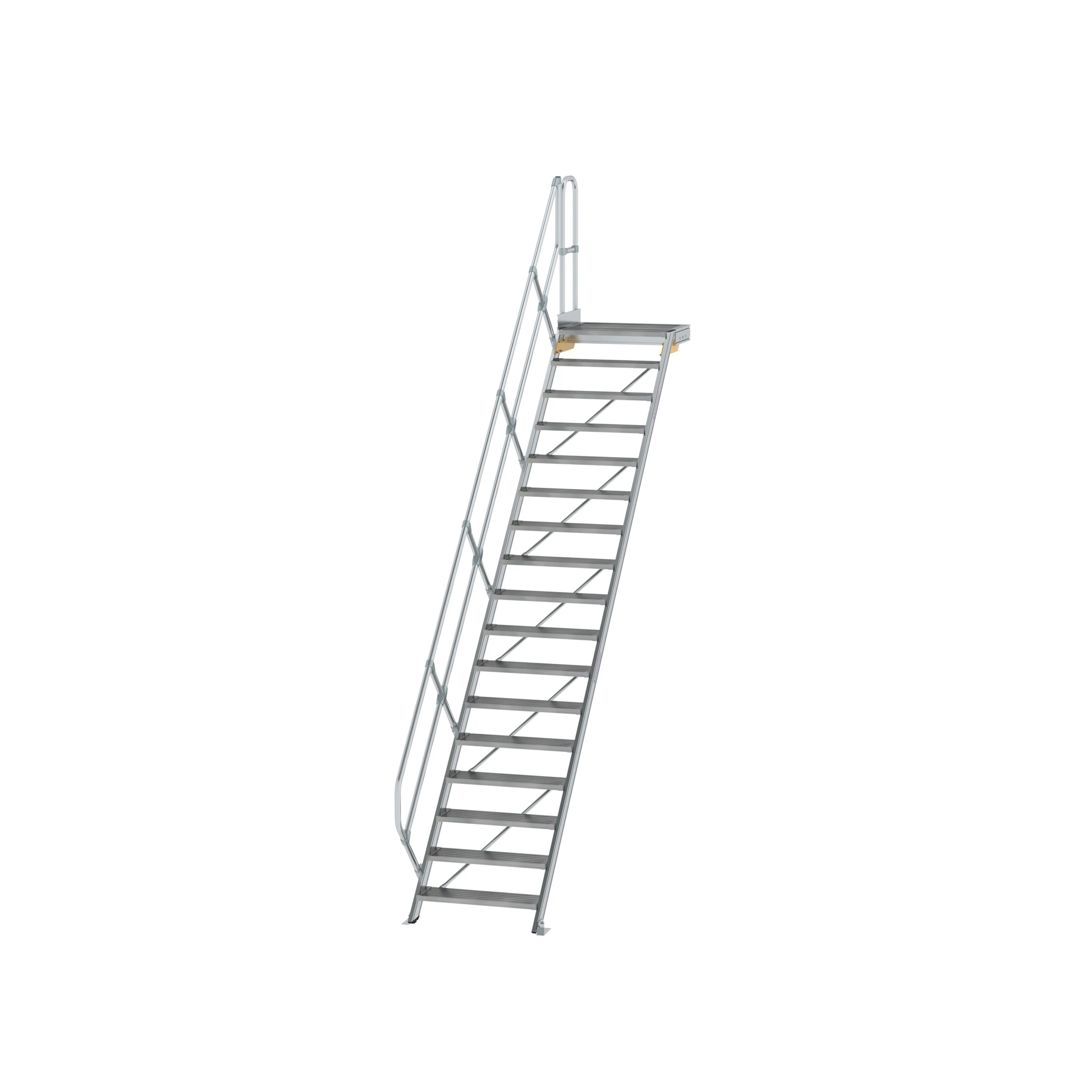 MUNK | Treppe mit Plattform 45° Stufenbreite 800 mm 17 Stufen Aluminium geriffelt