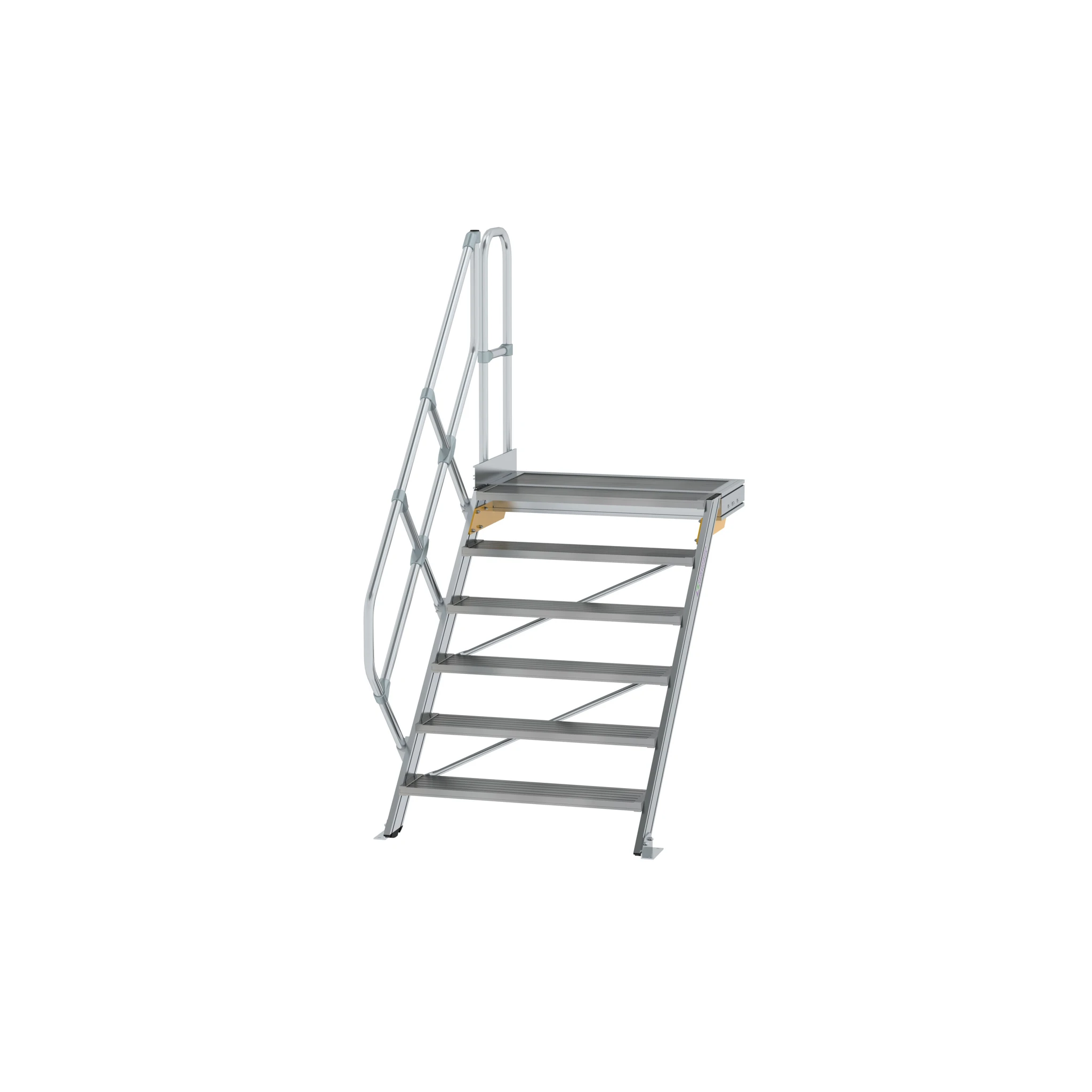 MUNK | Treppe mit Plattform 45° Stufenbreite 1000 mm 6 Stufen Aluminium geriffelt