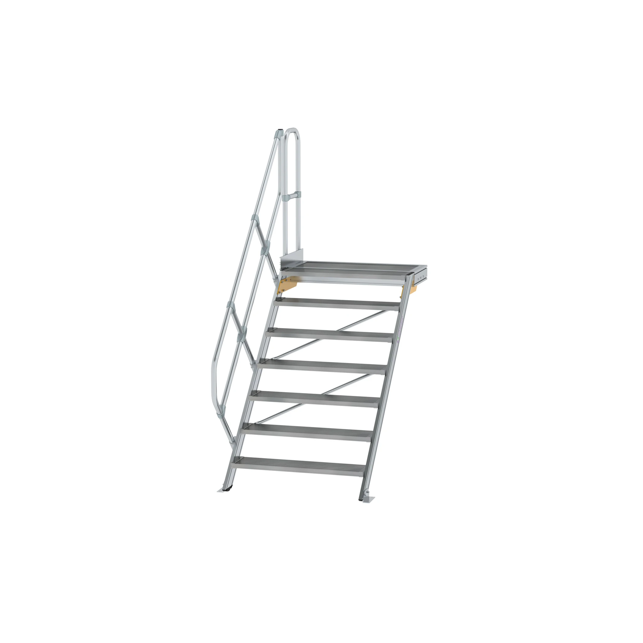 MUNK | Treppe mit Plattform 45° Stufenbreite 1000 mm 7 Stufen Aluminium geriffelt