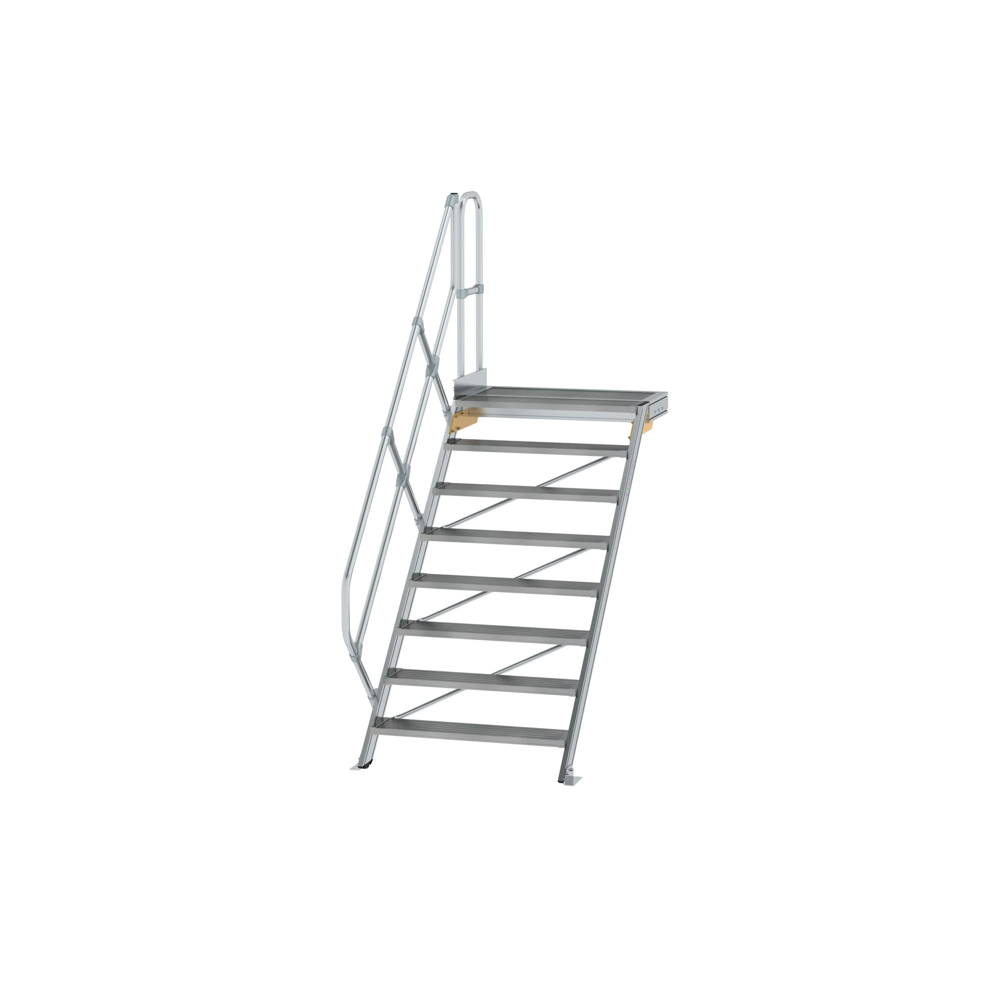 MUNK | Treppe mit Plattform 45° Stufenbreite 1000 mm 8 Stufen Aluminium geriffelt