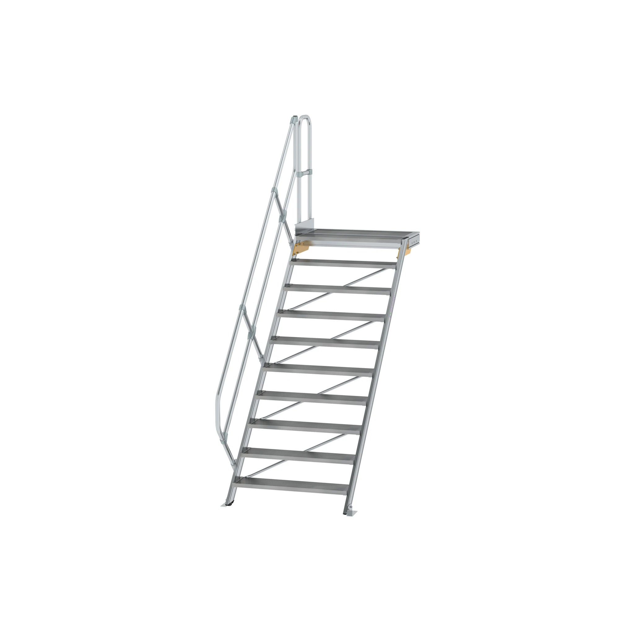 MUNK | Treppe mit Plattform 45° Stufenbreite 1000 mm 10 Stufen Aluminium geriffelt