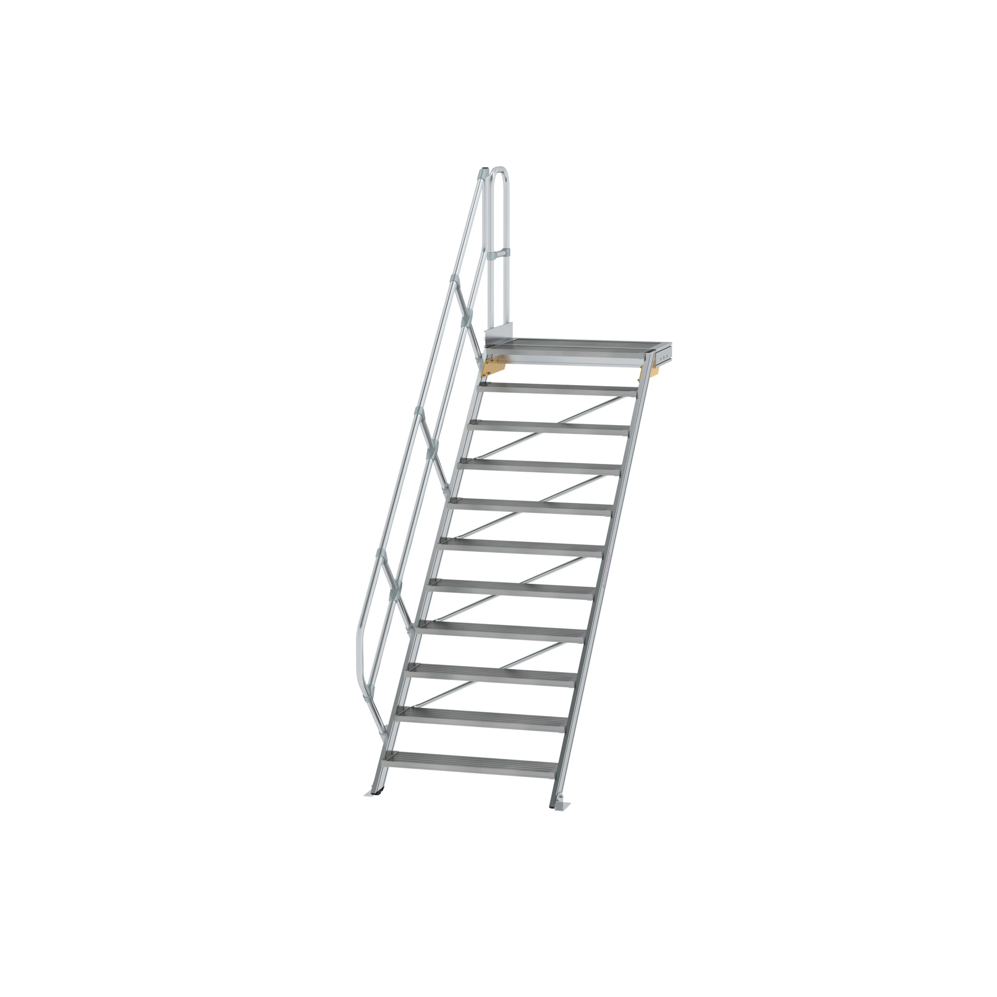 MUNK | Treppe mit Plattform 45° Stufenbreite 1000 mm 11 Stufen Aluminium geriffelt