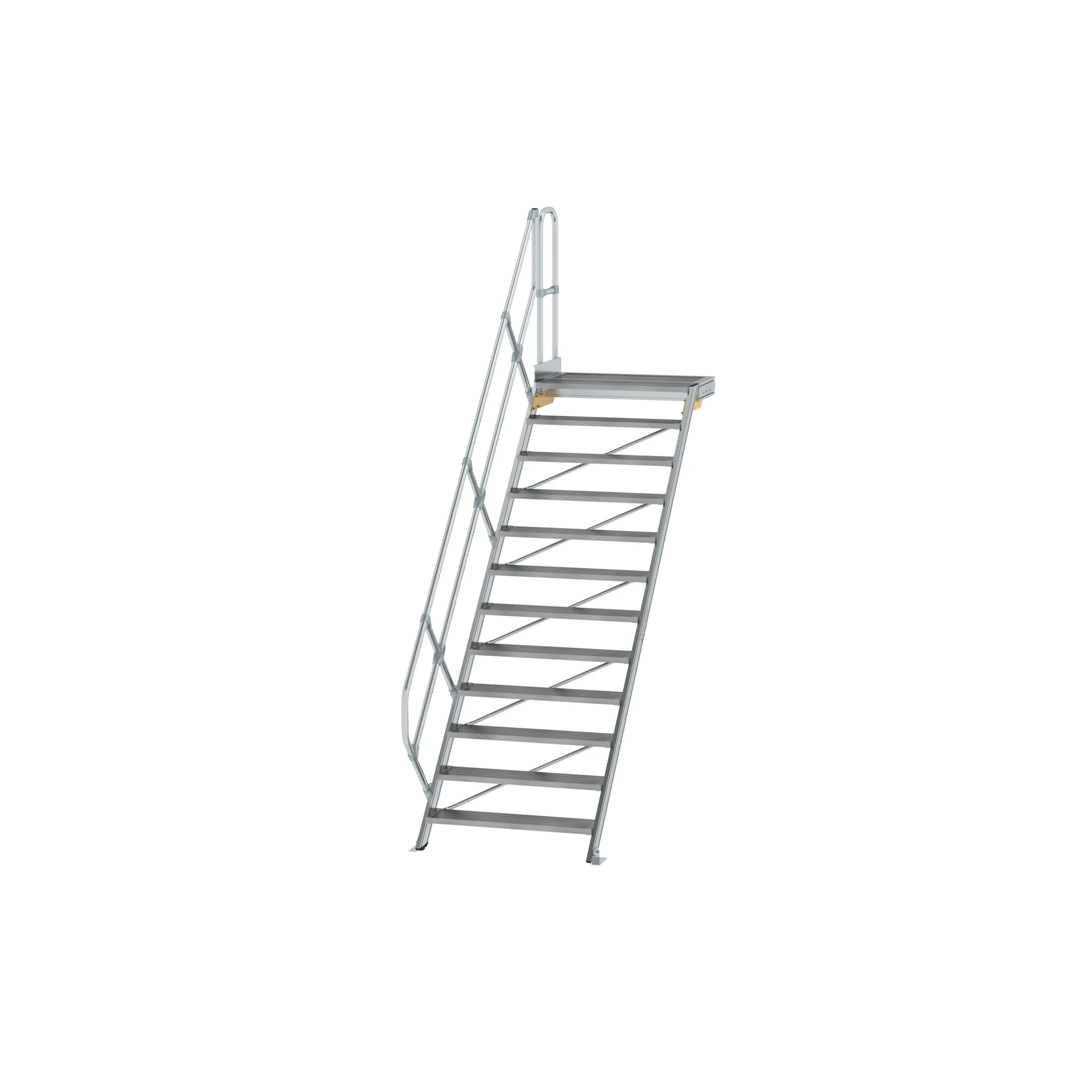 MUNK | Treppe mit Plattform 45° Stufenbreite 1000 mm 12 Stufen Aluminium geriffelt