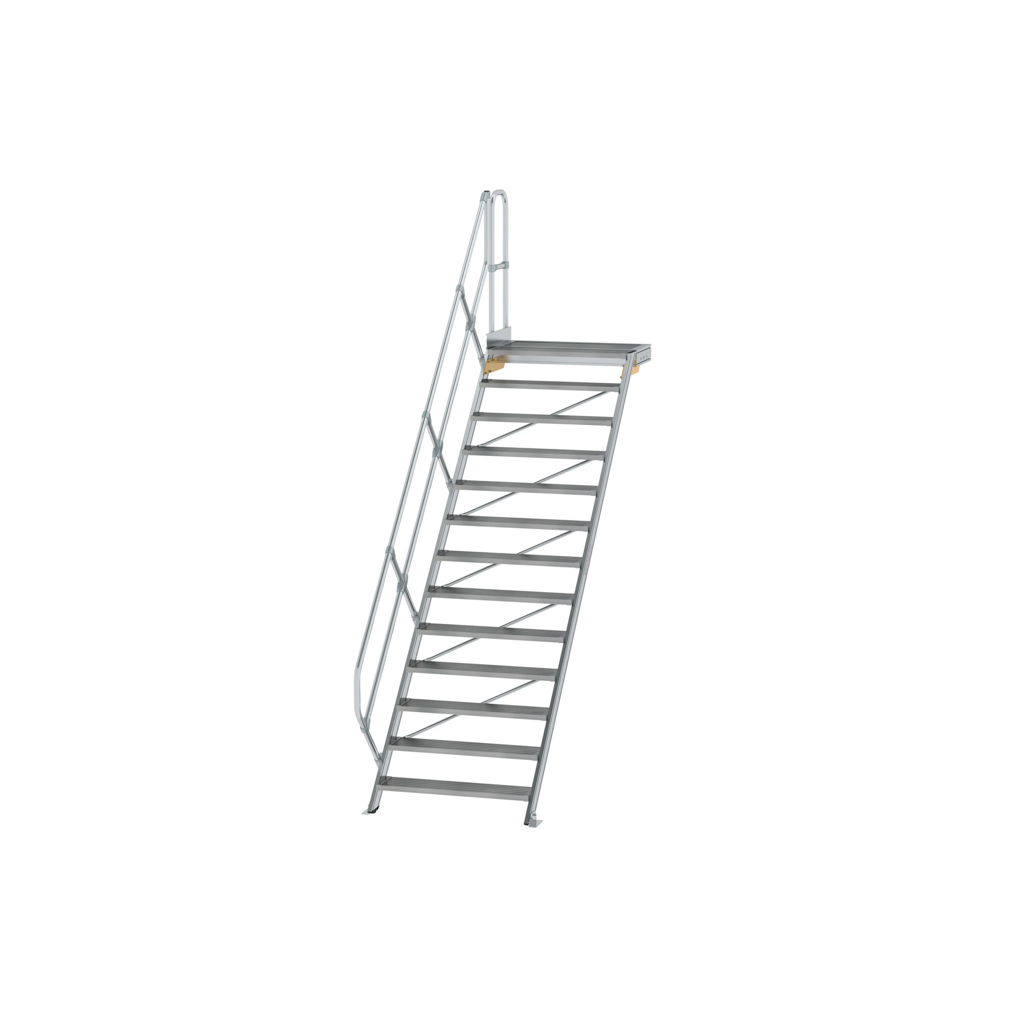 MUNK | Treppe mit Plattform 45° Stufenbreite 1000 mm 13 Stufen Aluminium geriffelt