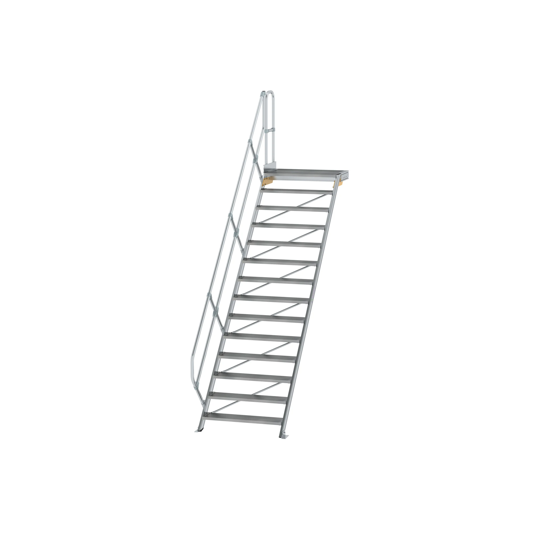 MUNK | Treppe mit Plattform 45° Stufenbreite 1000 mm 14 Stufen Aluminium geriffelt