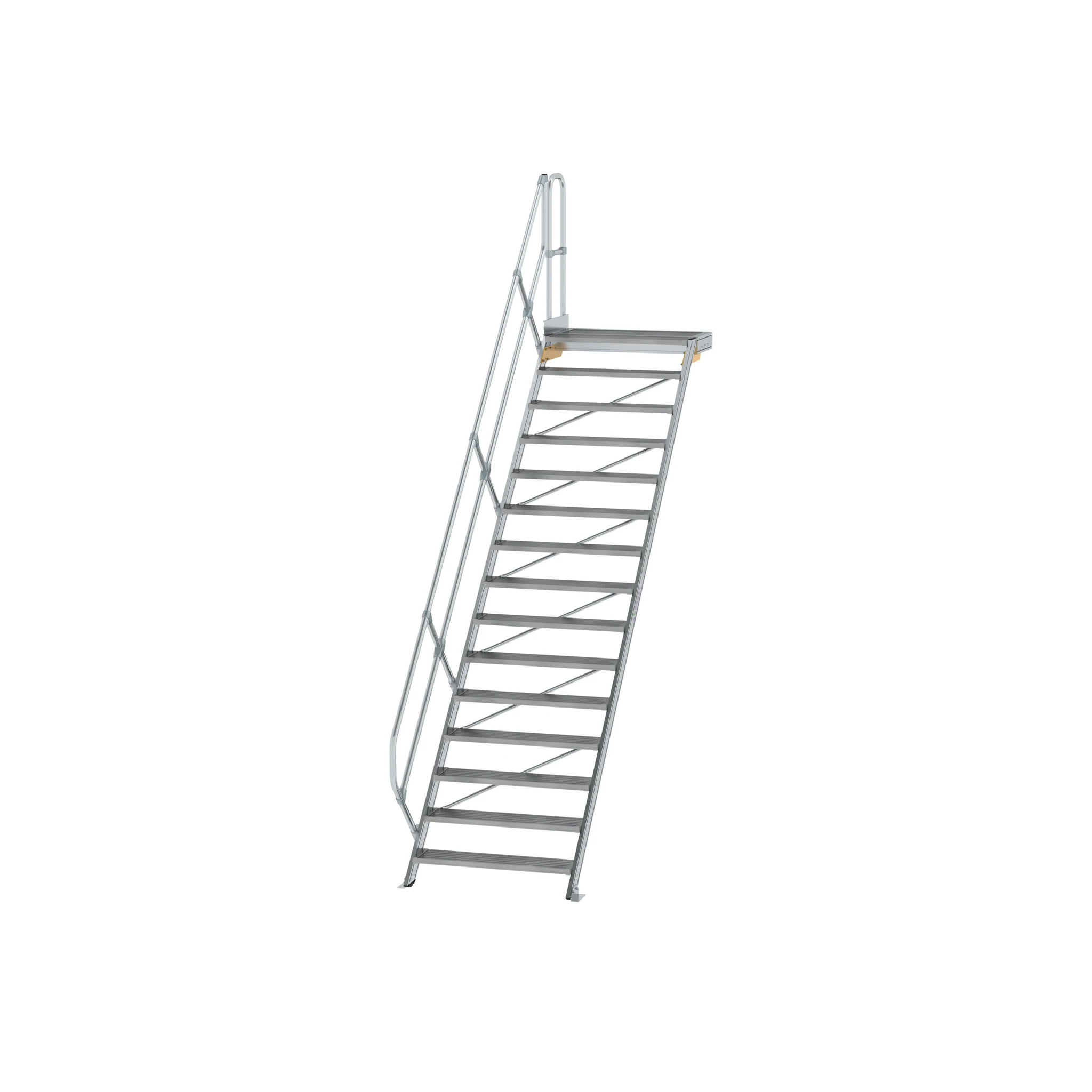 MUNK | Treppe mit Plattform 45° Stufenbreite 1000 mm 15 Stufen Aluminium geriffelt