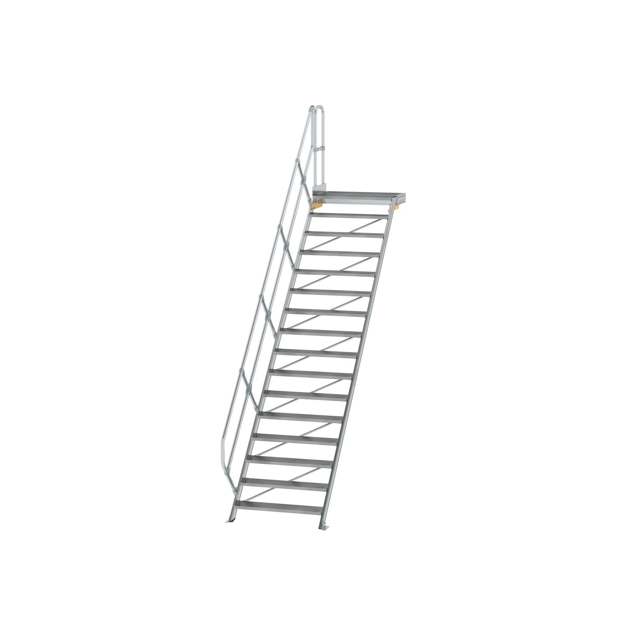 MUNK | Treppe mit Plattform 45° Stufenbreite 1000 mm 16 Stufen Aluminium geriffelt
