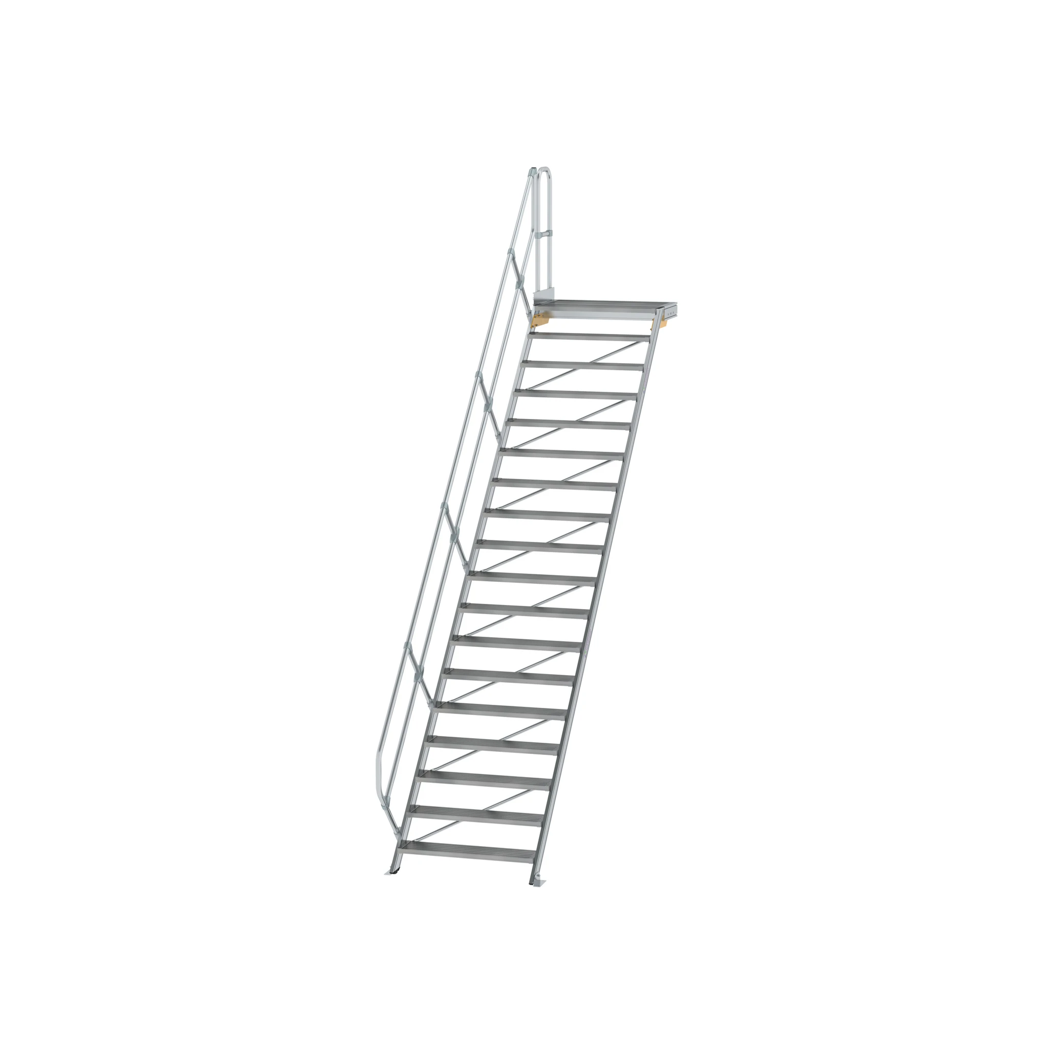 MUNK | Treppe mit Plattform 45° Stufenbreite 1000 mm 18 Stufen Aluminium geriffelt