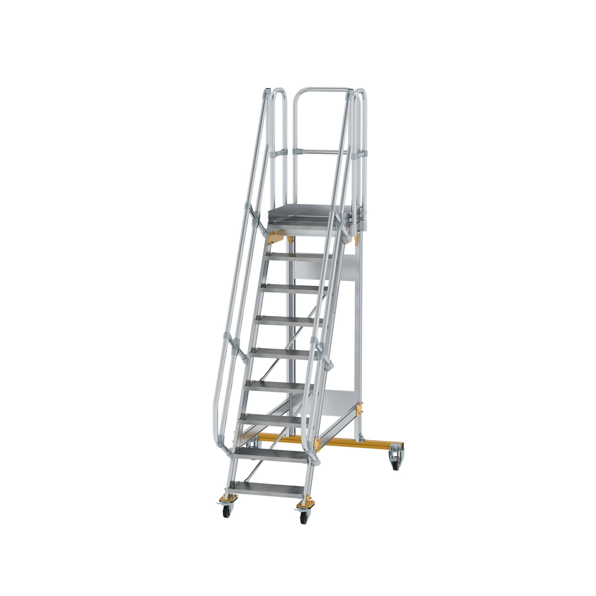 MUNK | Plattformtreppe fahrbar 60° Stufenbreite 600 mm 9 Stufen