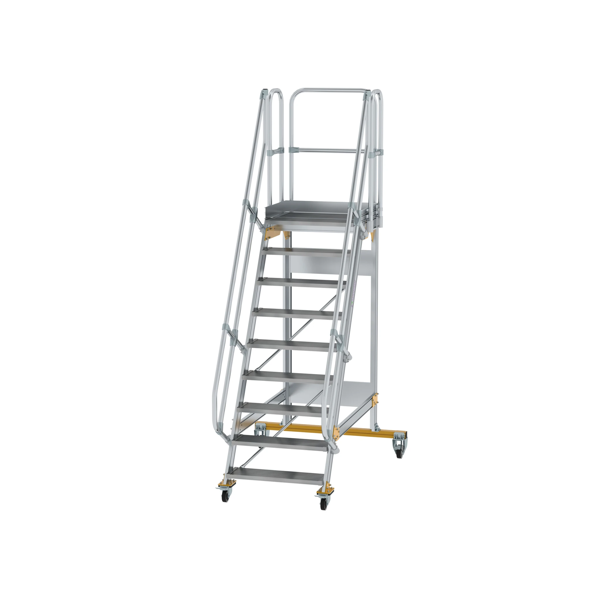 MUNK | Plattformtreppe fahrbar 60° Stufenbreite 800 mm 9 Stufen
