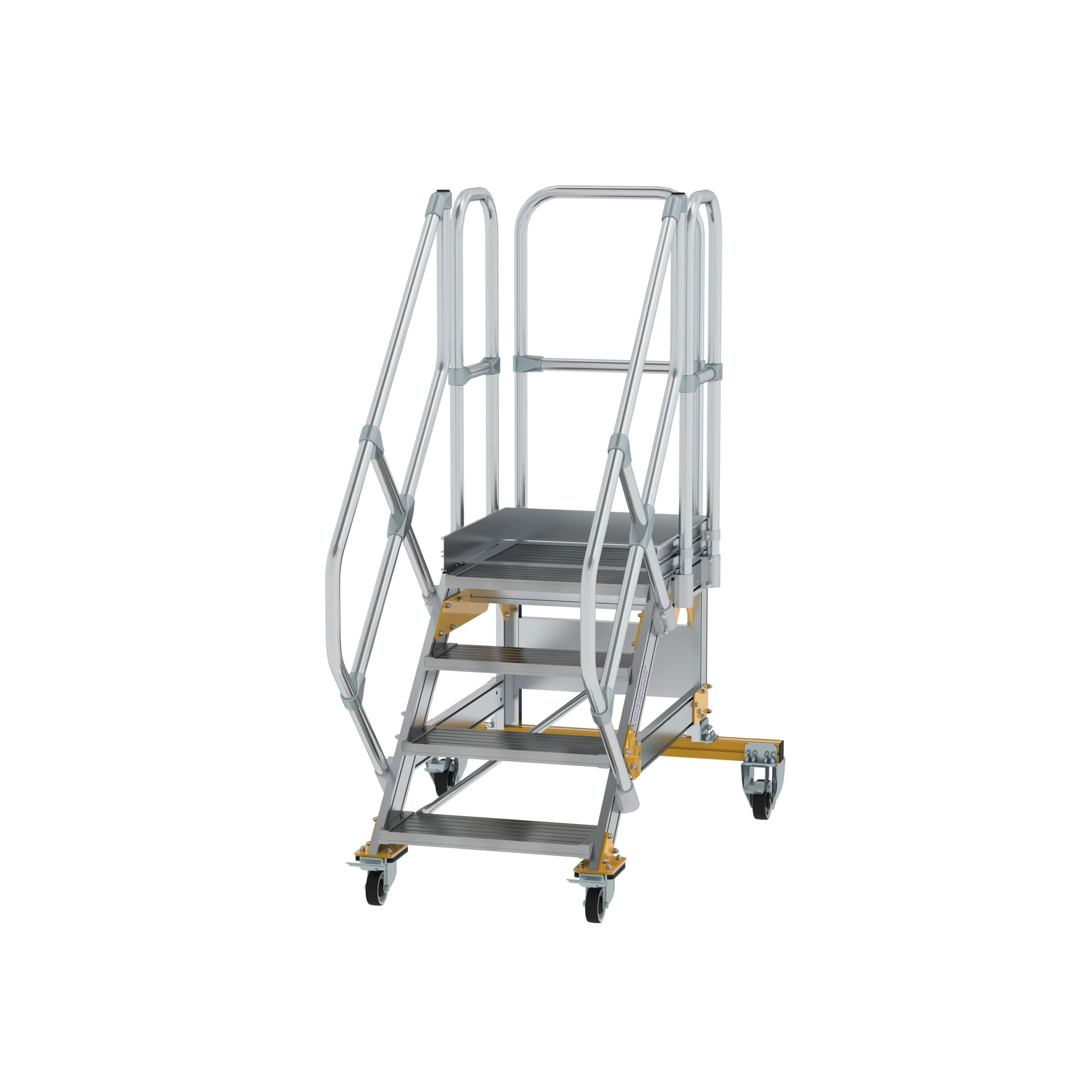 MUNK | Plattformtreppe 45° fahrbar Stufenbreite 600 mm 4 Stufen Aluminium geriffelt