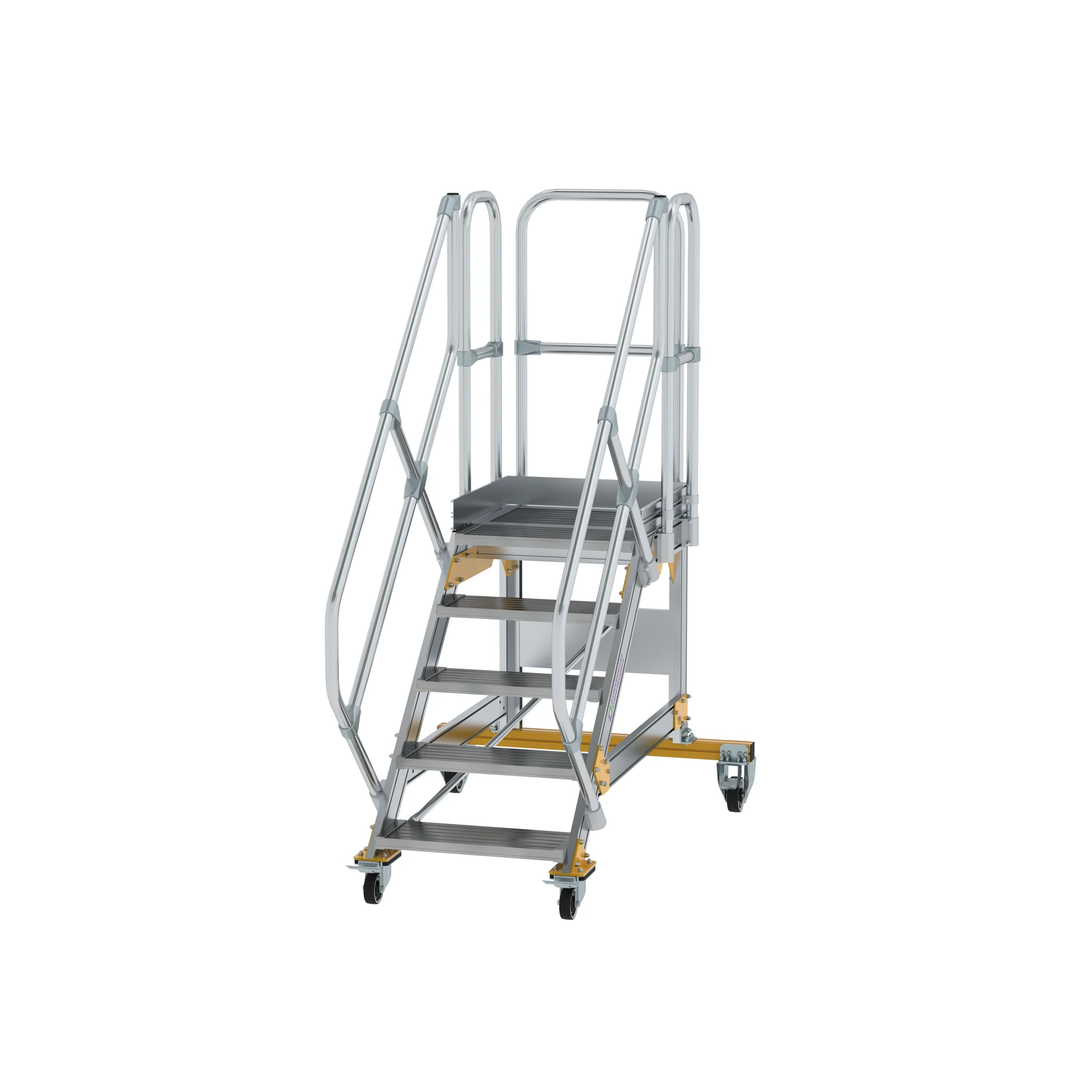 MUNK | Plattformtreppe 45° fahrbar Stufenbreite 600 mm 5 Stufen Aluminium geriffelt