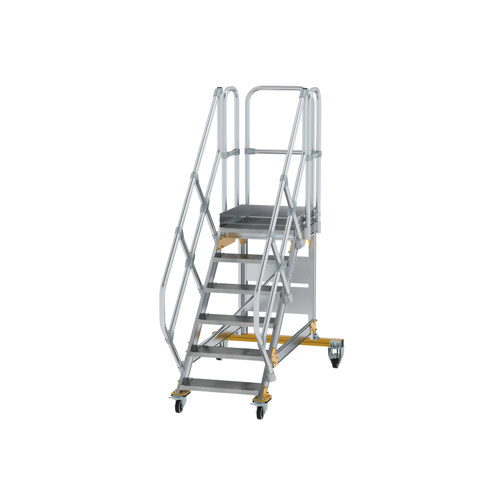 MUNK | Plattformtreppe 45° fahrbar Stufenbreite 600 mm 6 Stufen Aluminium geriffelt