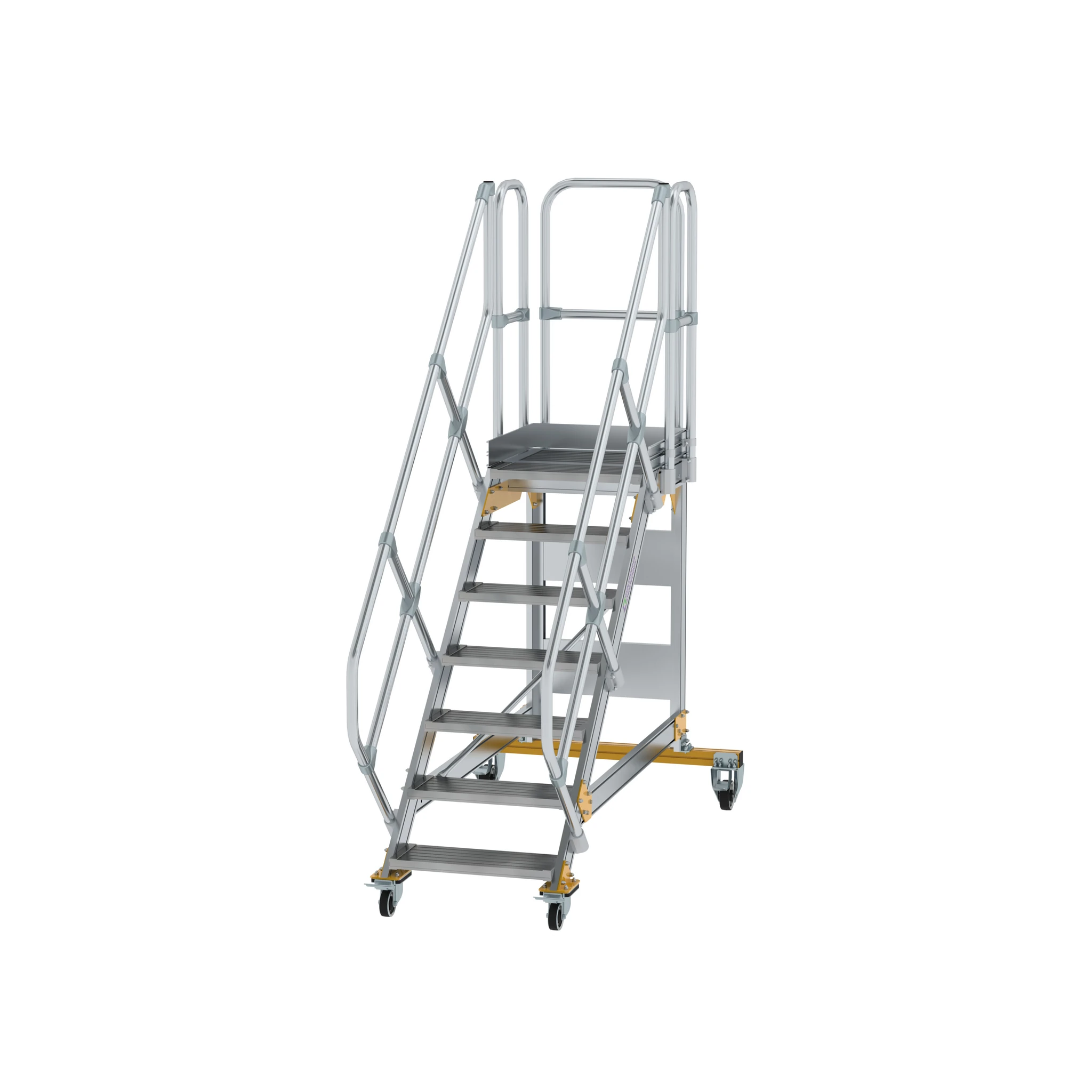 MUNK | Plattformtreppe 45° fahrbar Stufenbreite 600 mm 7 Stufen Aluminium geriffelt