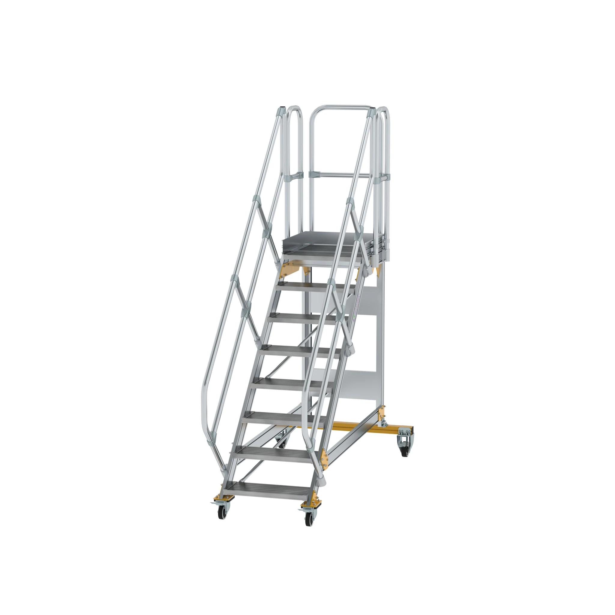 MUNK | Plattformtreppe 45° fahrbar Stufenbreite 600 mm 8 Stufen Aluminium geriffelt