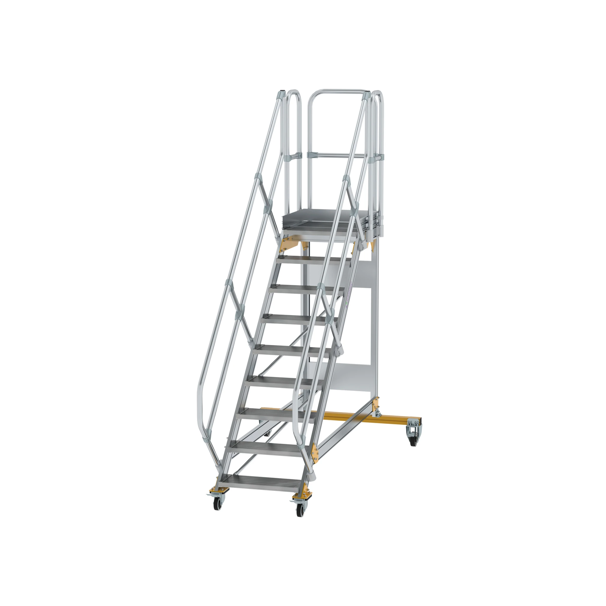 MUNK | Plattformtreppe 45° fahrbar Stufenbreite 600 mm 9 Stufen Aluminium geriffelt