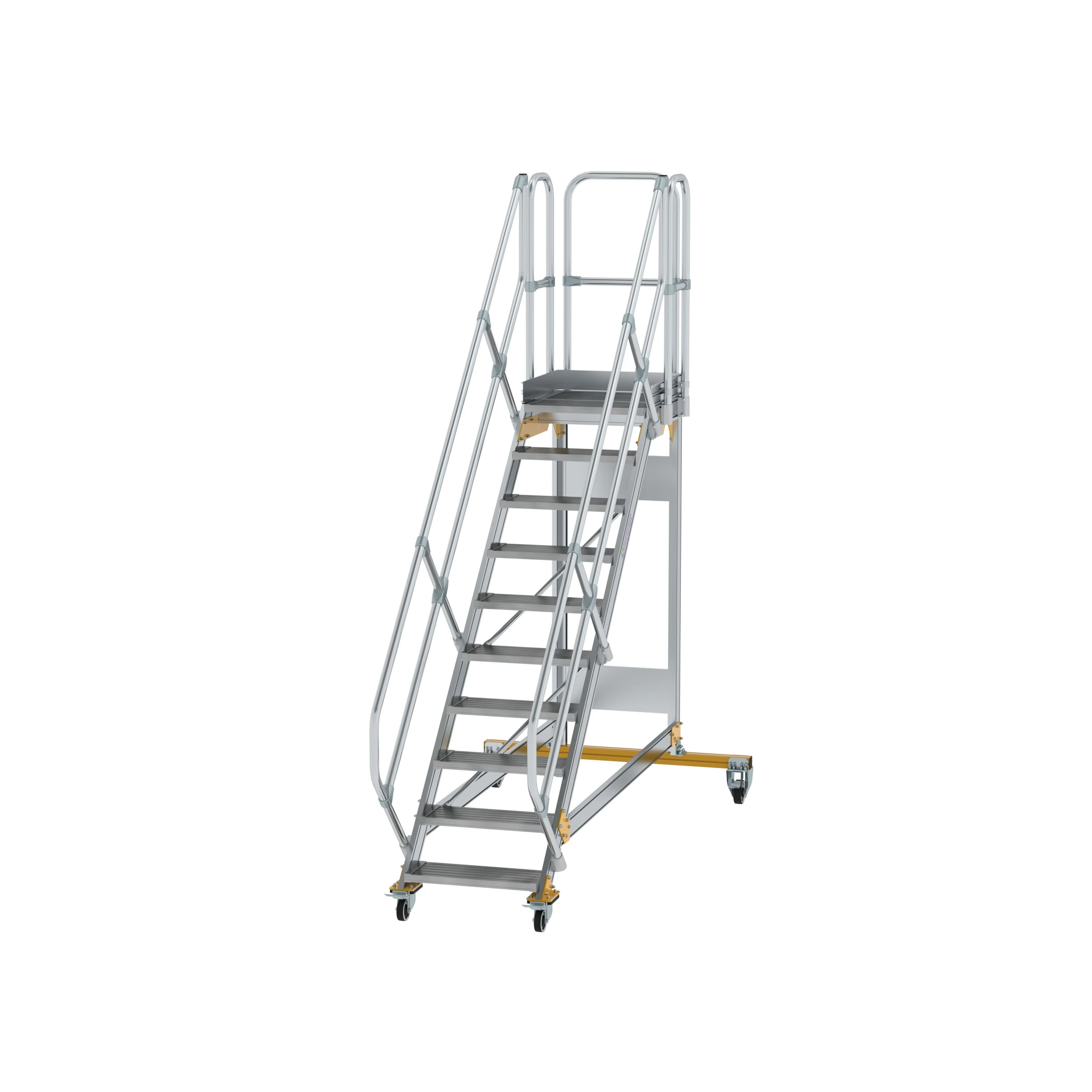 MUNK | Plattformtreppe 45° fahrbar Stufenbreite 600 mm 10 Stufen Aluminium geriffelt