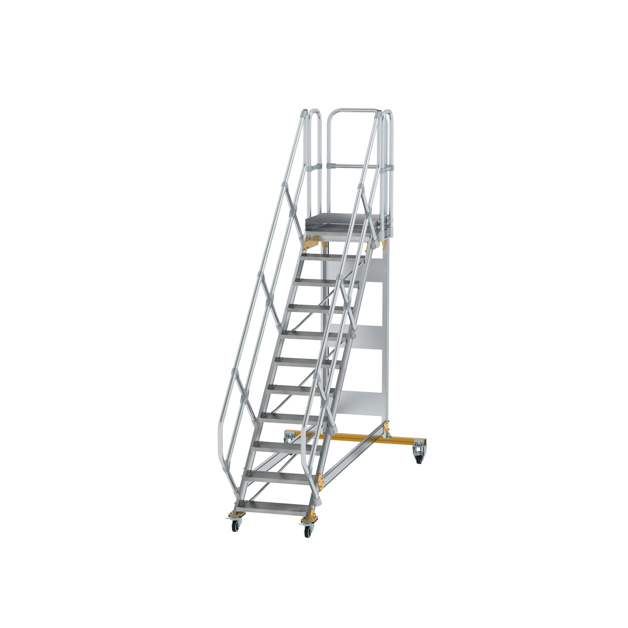 MUNK | Plattformtreppe 45° fahrbar Stufenbreite 600 mm 11 Stufen Aluminium geriffelt
