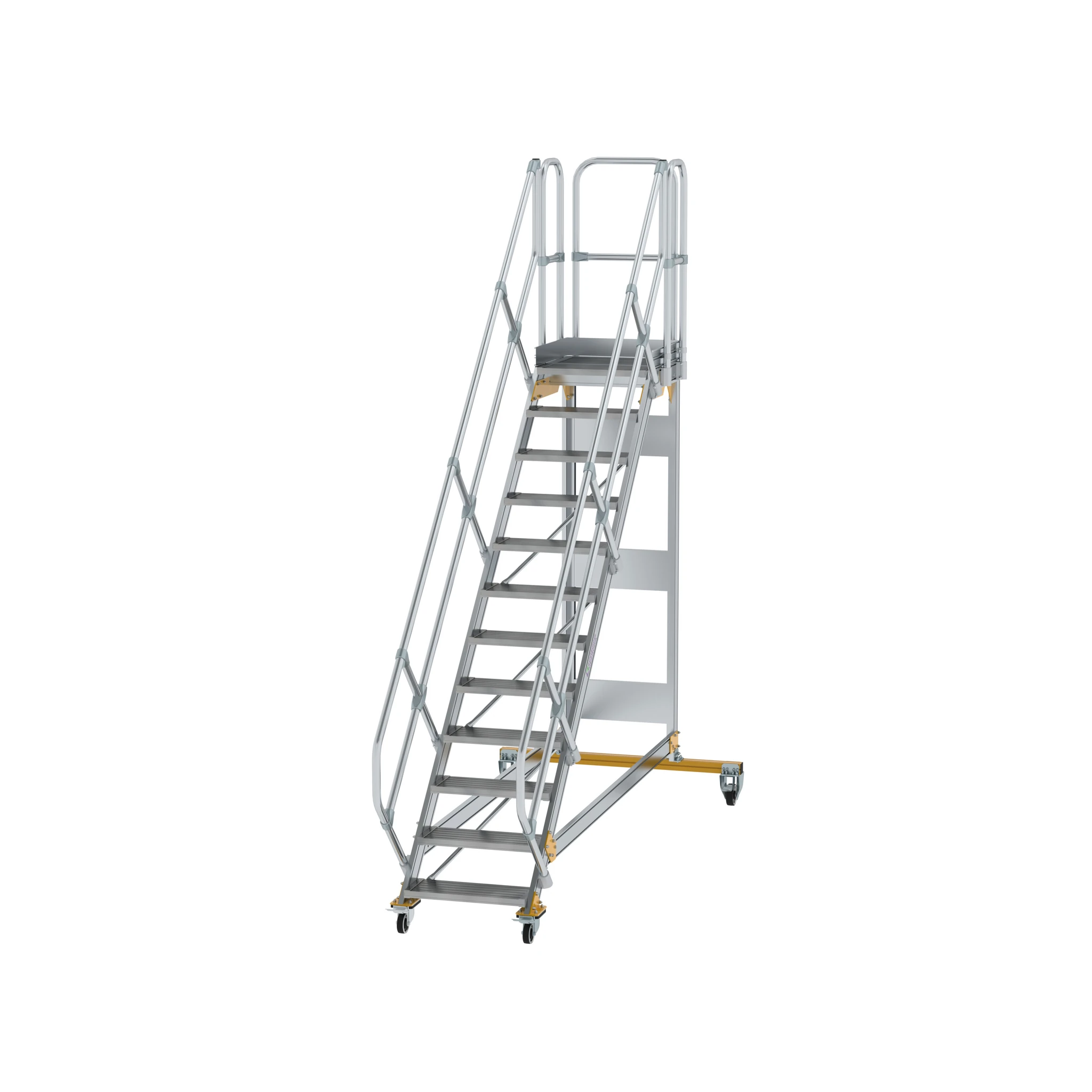 MUNK | Plattformtreppe 45° fahrbar Stufenbreite 600 mm 12 Stufen Aluminium geriffelt