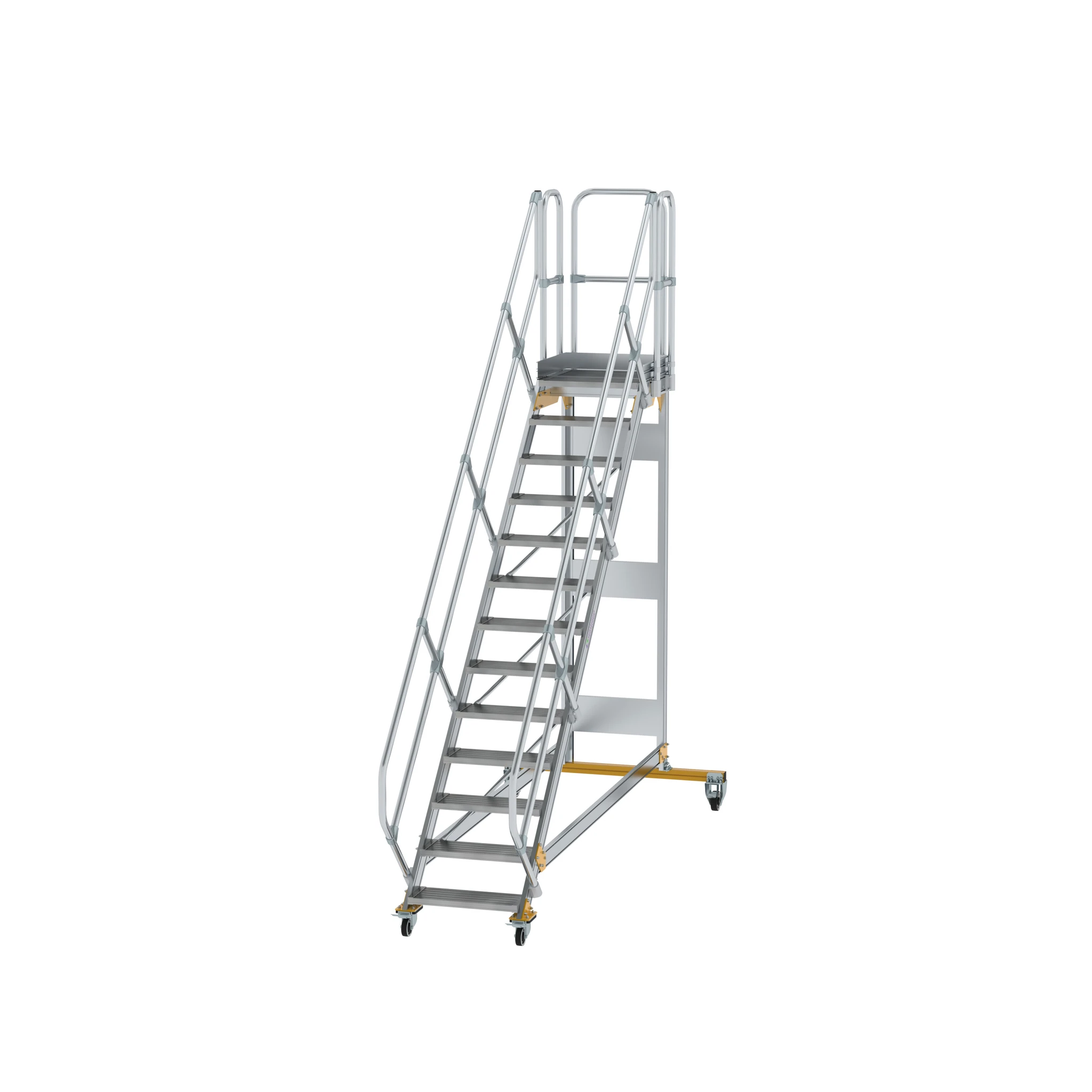 MUNK | Plattformtreppe 45° fahrbar Stufenbreite 600 mm 13 Stufen Aluminium geriffelt