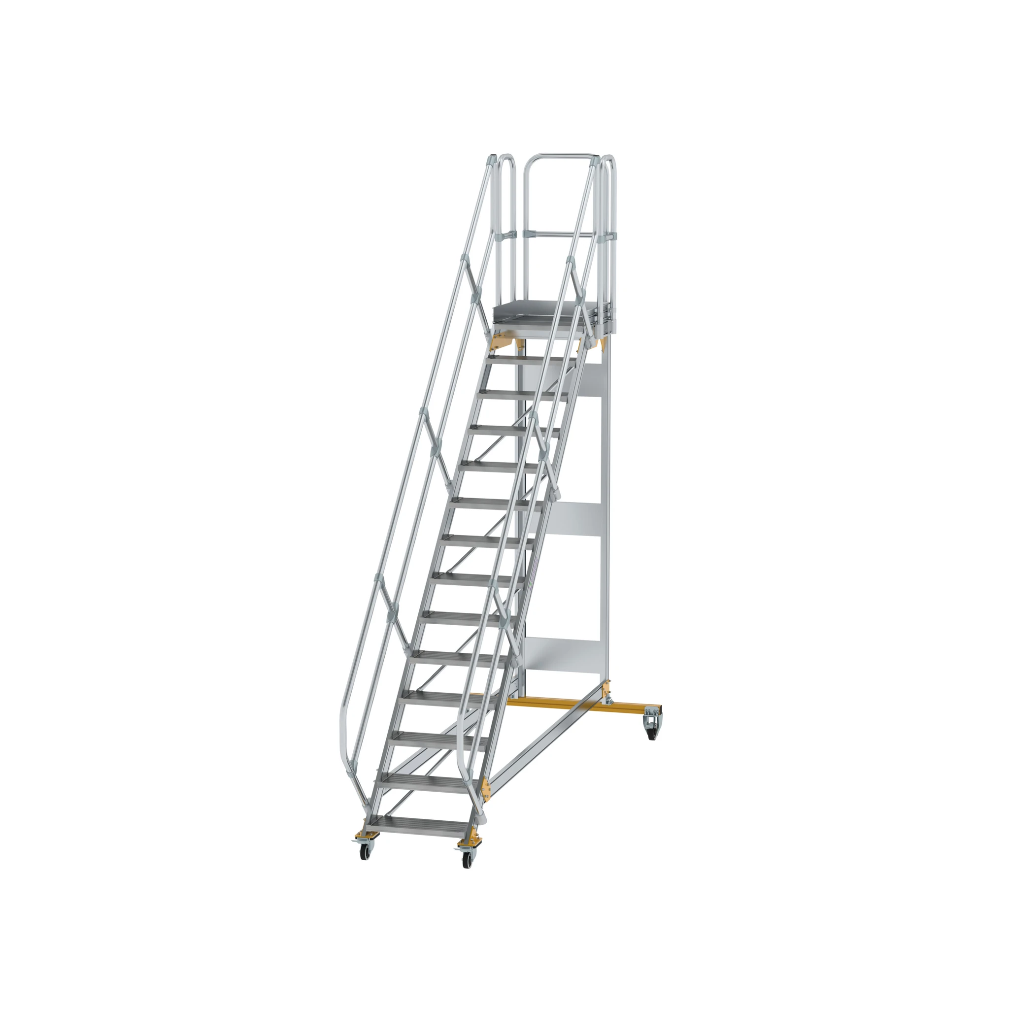 MUNK | Plattformtreppe 45° fahrbar Stufenbreite 600 mm 14 Stufen Aluminium geriffelt