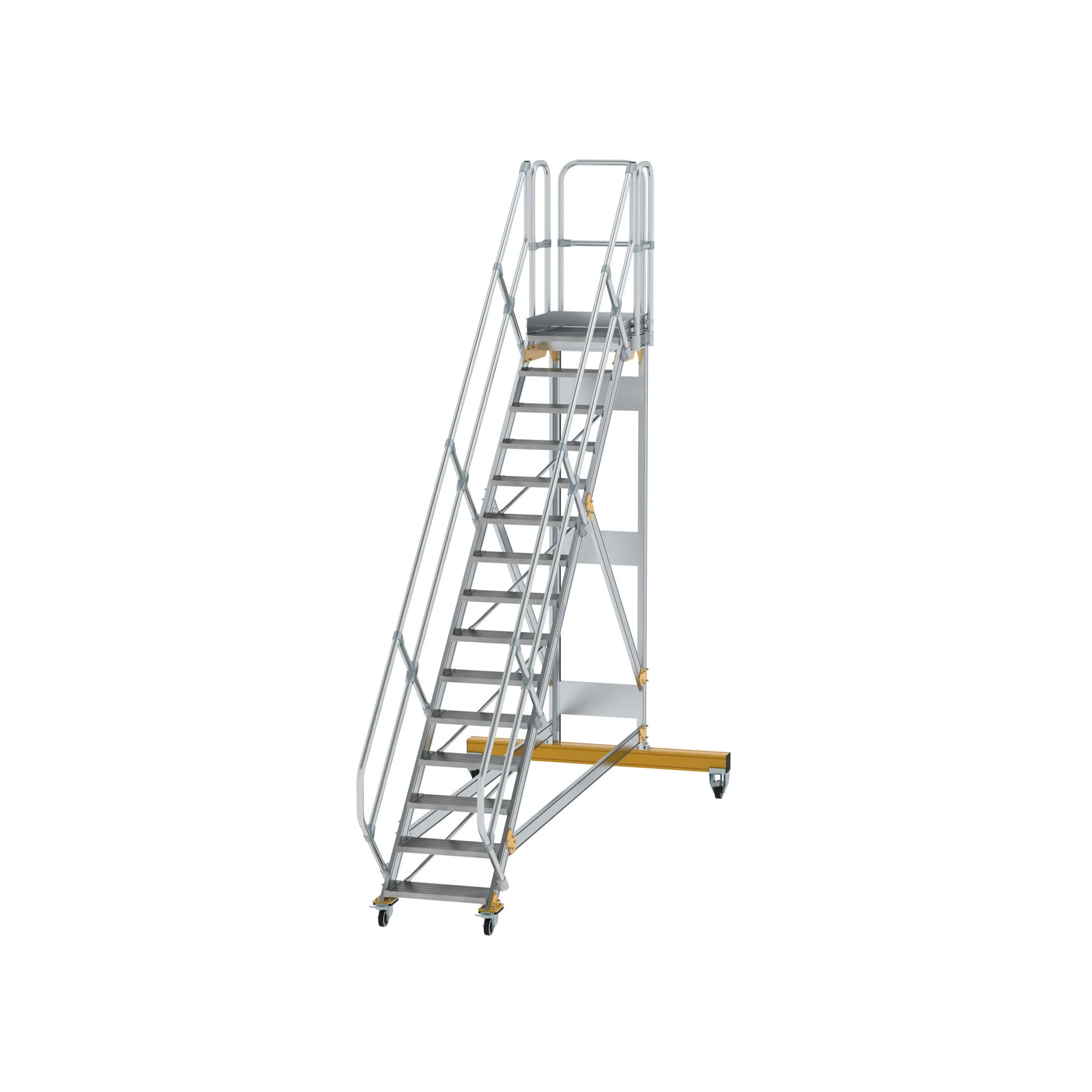 MUNK | Plattformtreppe 45° fahrbar Stufenbreite 600 mm 15 Stufen Aluminium geriffelt